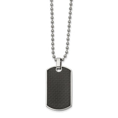 Chisel Stainless Steel Polished Black Carbon Fiber and Wood Inlay Reversible Dog Tag on a 22 in Ball Chain Necklace