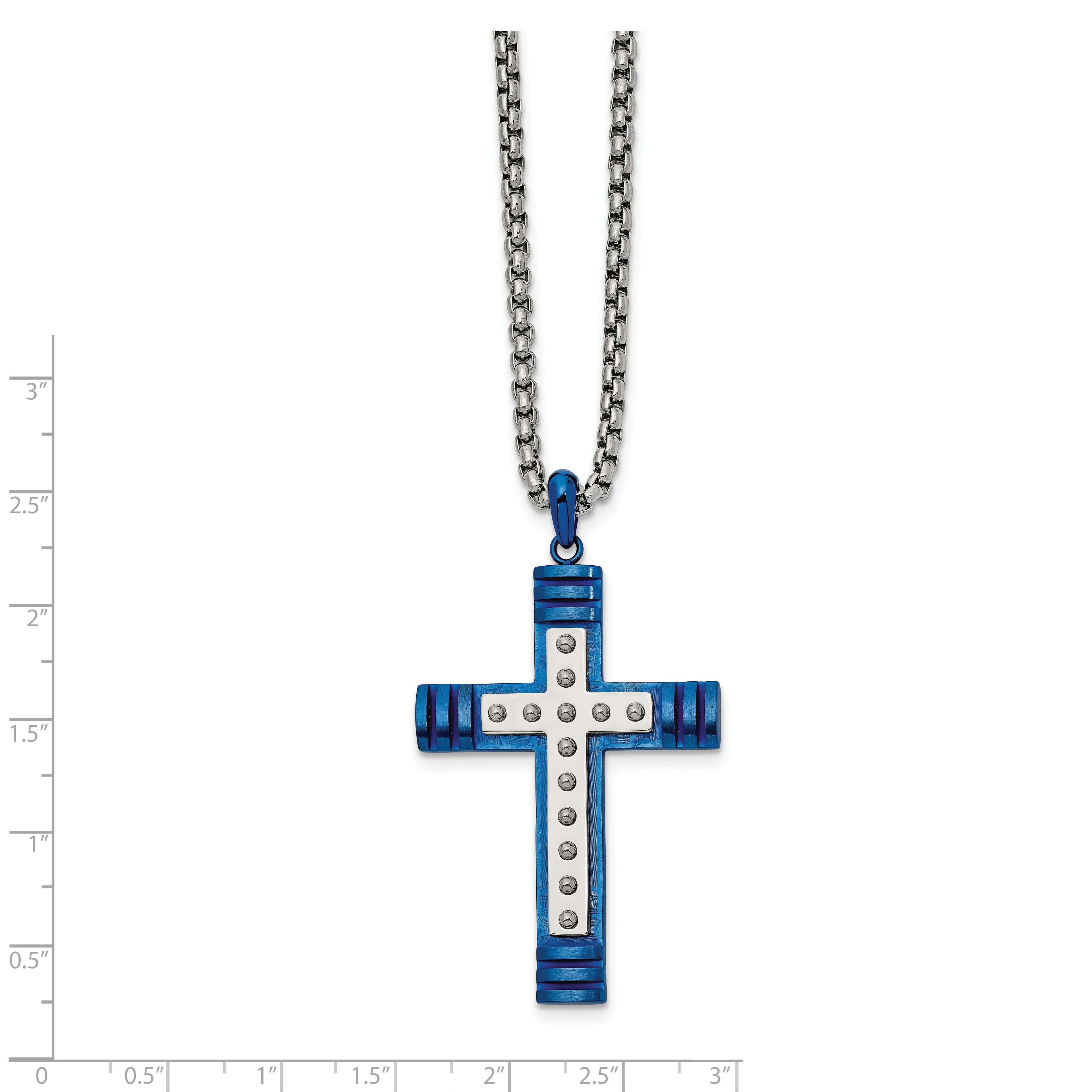 Chisel Stainless Steel Polished Blue IP-plated Cross Pendant on a 22 inch Box Chain Necklace Secondary image