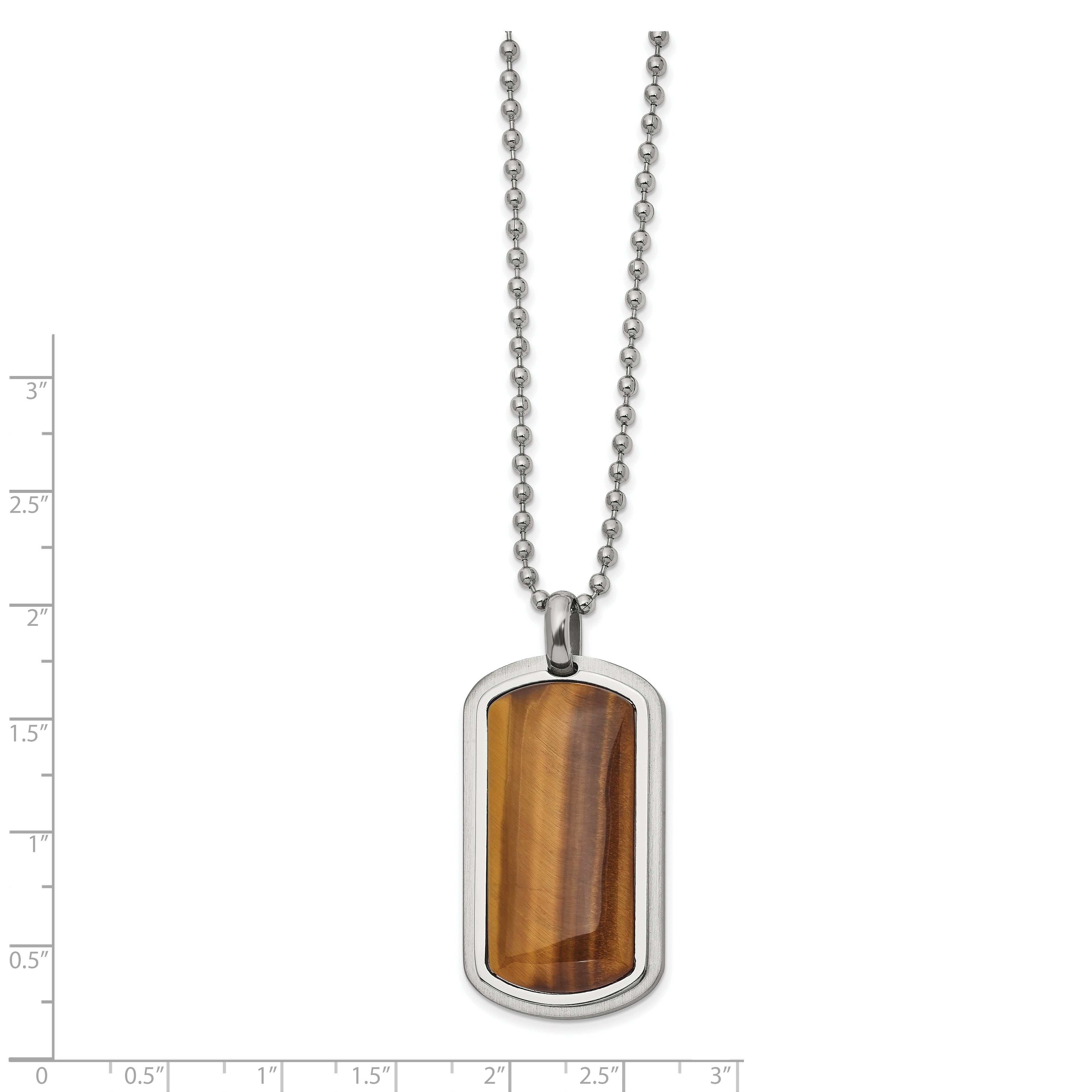 Chisel Stainless Steel Polished with Tiger's Eye Dog Tag on a 22 inch Ball Chain Necklace