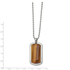 Chisel Stainless Steel Polished with Tiger's Eye Dog Tag on a 22 inch Ball Chain Necklace