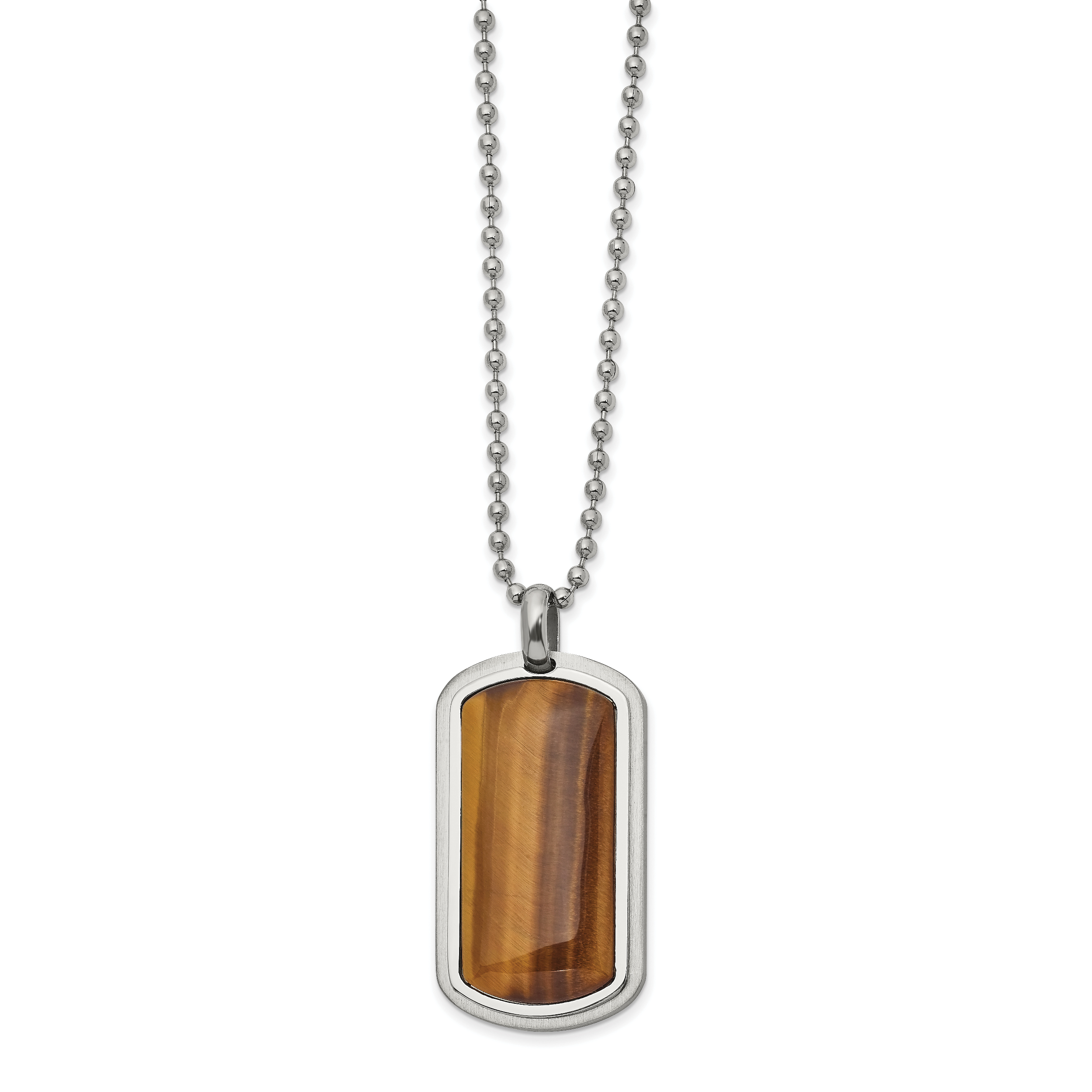 Chisel Stainless Steel Polished with Tiger's Eye Dog Tag on a 22 inch Ball Chain Necklace Main image