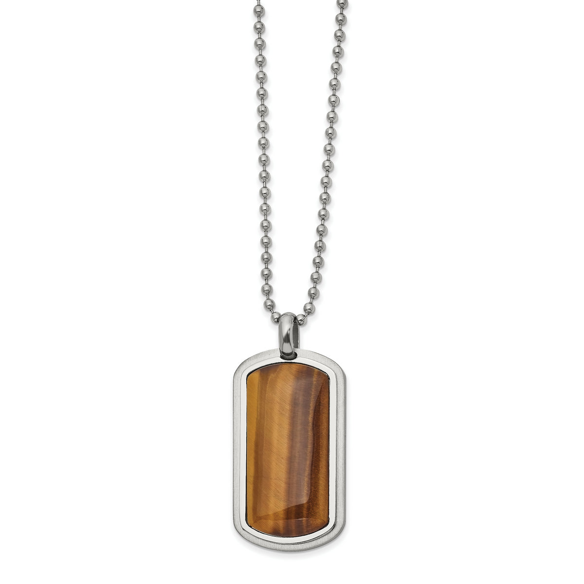 Chisel Stainless Steel Polished with Tiger's Eye Dog Tag on a 22 inch Ball Chain Necklace