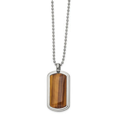 Chisel Stainless Steel Polished with Tiger's Eye Dog Tag on a 22 inch Ball Chain Necklace