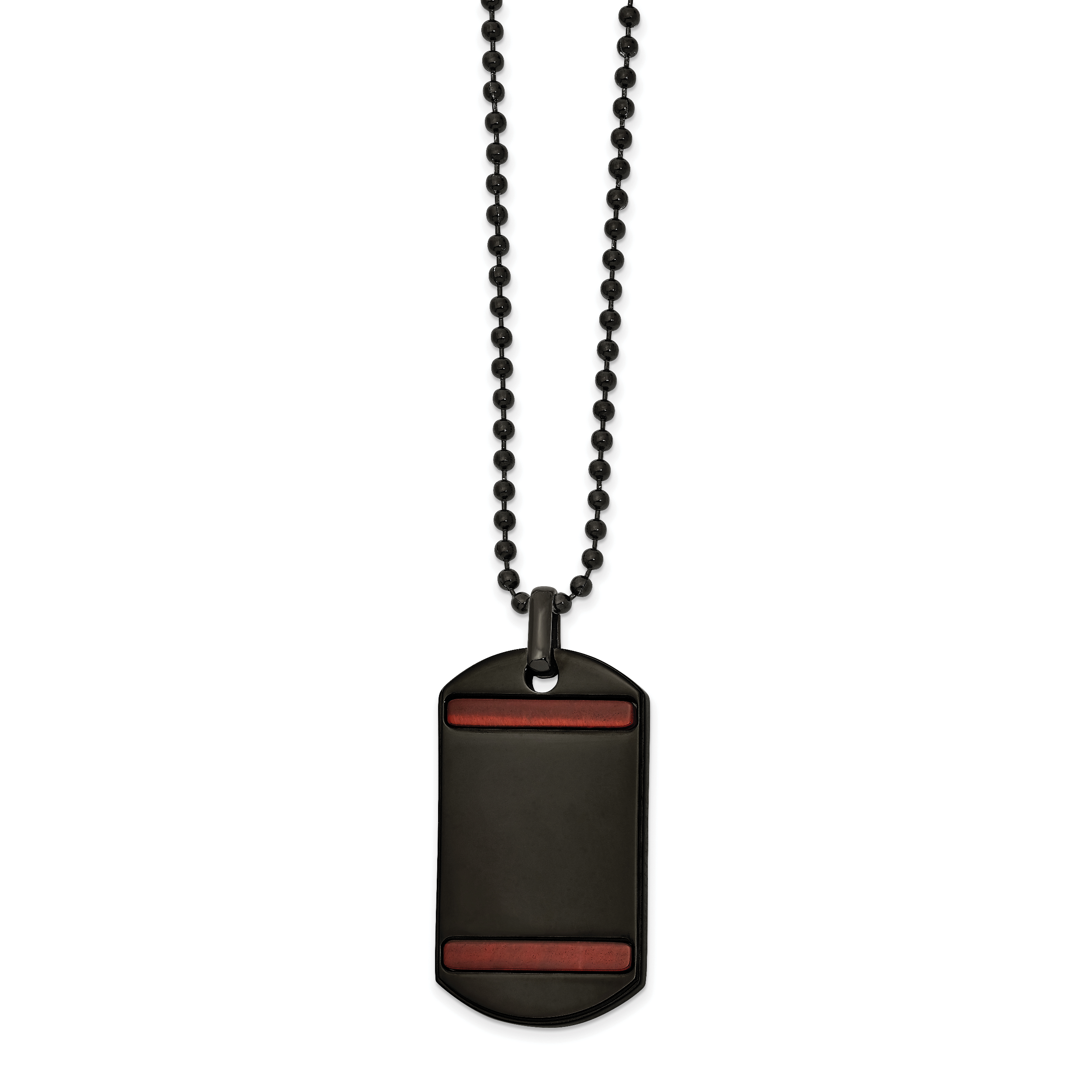 Chisel Stainless Steel Polished Black IP-plated with Tiger's Eye Dog Tag on a 22 inch Ball Chain Necklace Main image