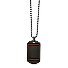 Chisel Stainless Steel Polished Black IP-plated with Tiger's Eye Dog Tag on a 22 inch Ball Chain Necklace