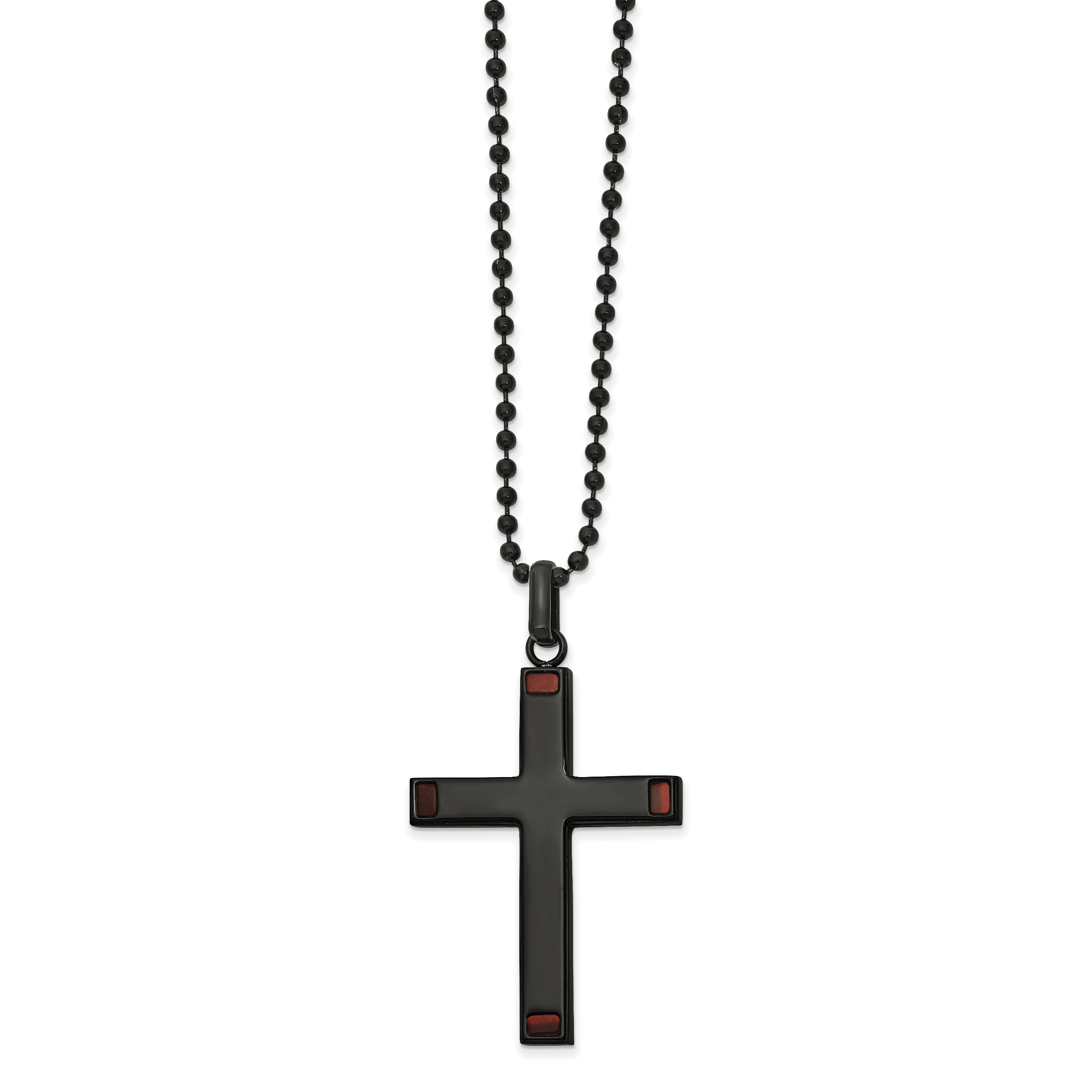 Chisel Stainless Steel Polished Black IP-plated with Tiger's Eye Cross Pendant on a 22 inch Ball Chain Necklace Main image