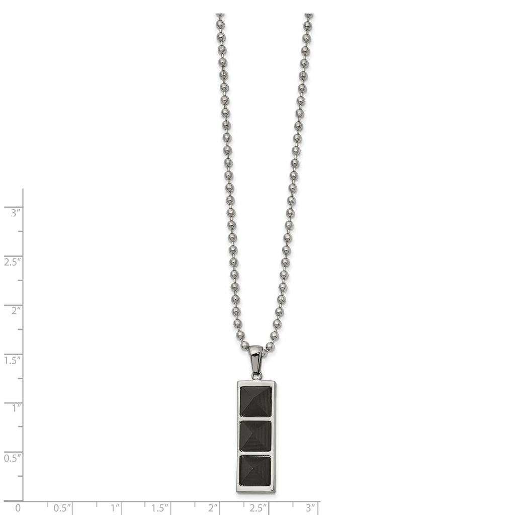 Stainless Steel Brushed & Polished Solid Black Carbon Fiber 22in Necklace