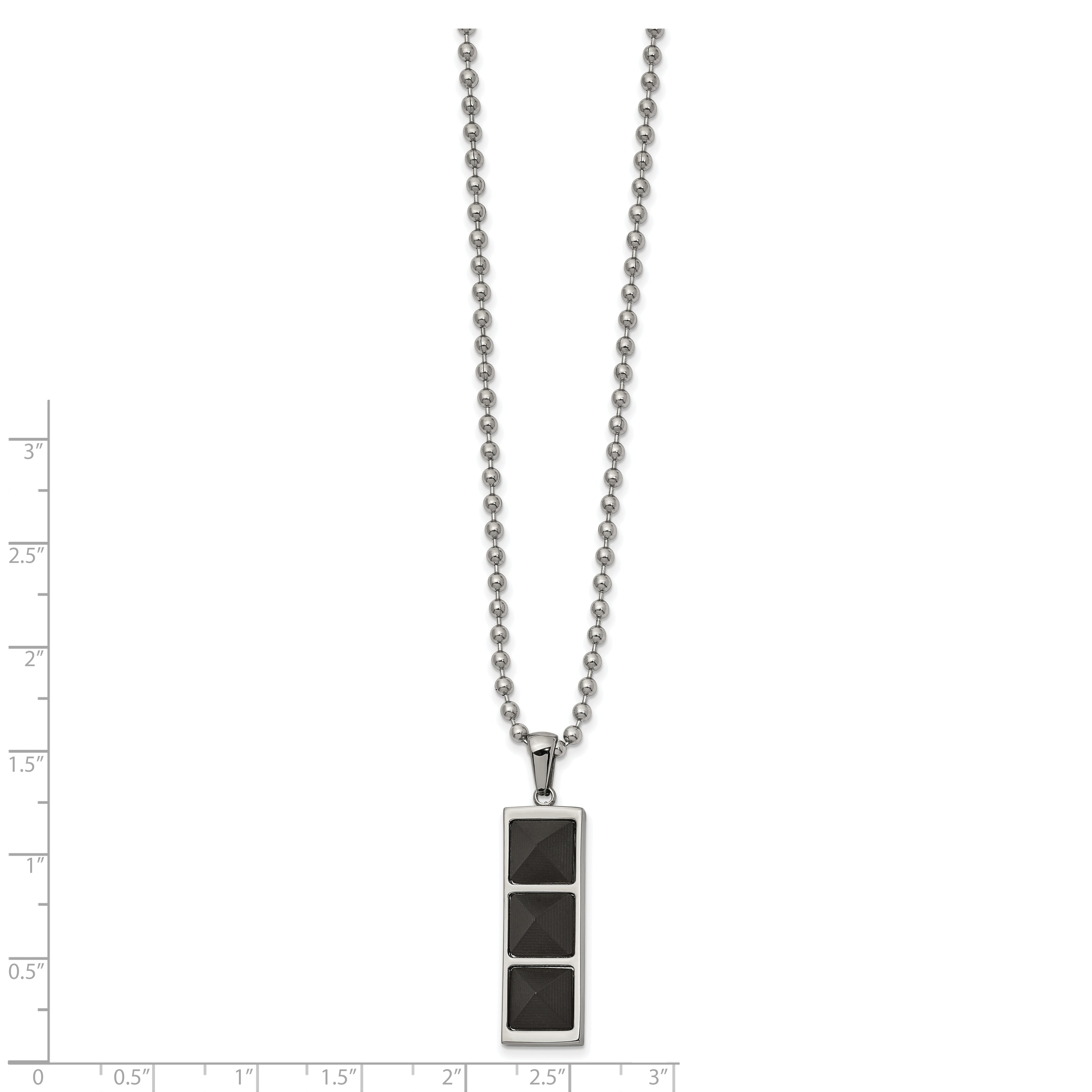 Stainless Steel Brushed & Polished Solid Black Carbon Fiber 22in Necklace