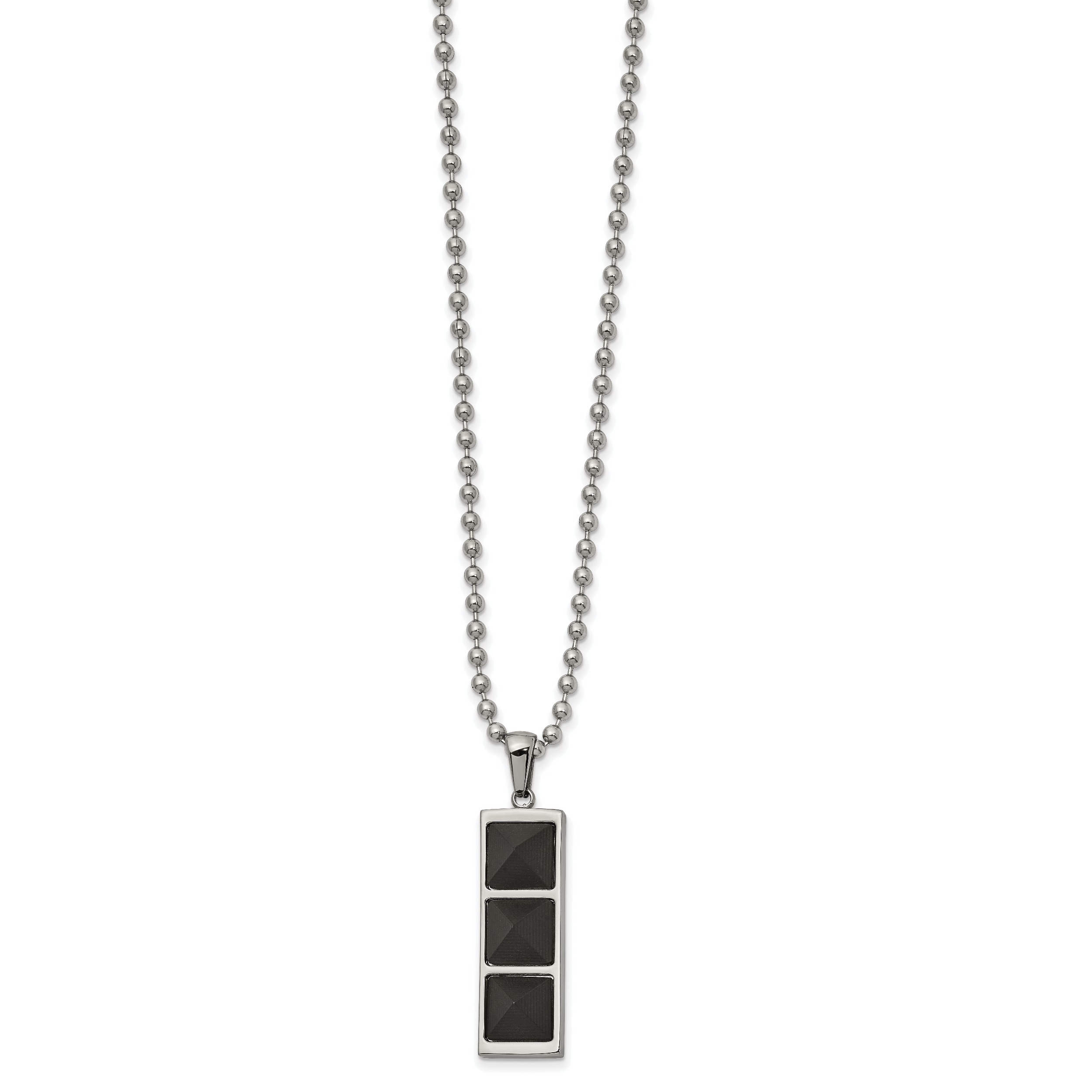 Stainless Steel Brushed & Polished Solid Black Carbon Fiber 22in Necklace Main image