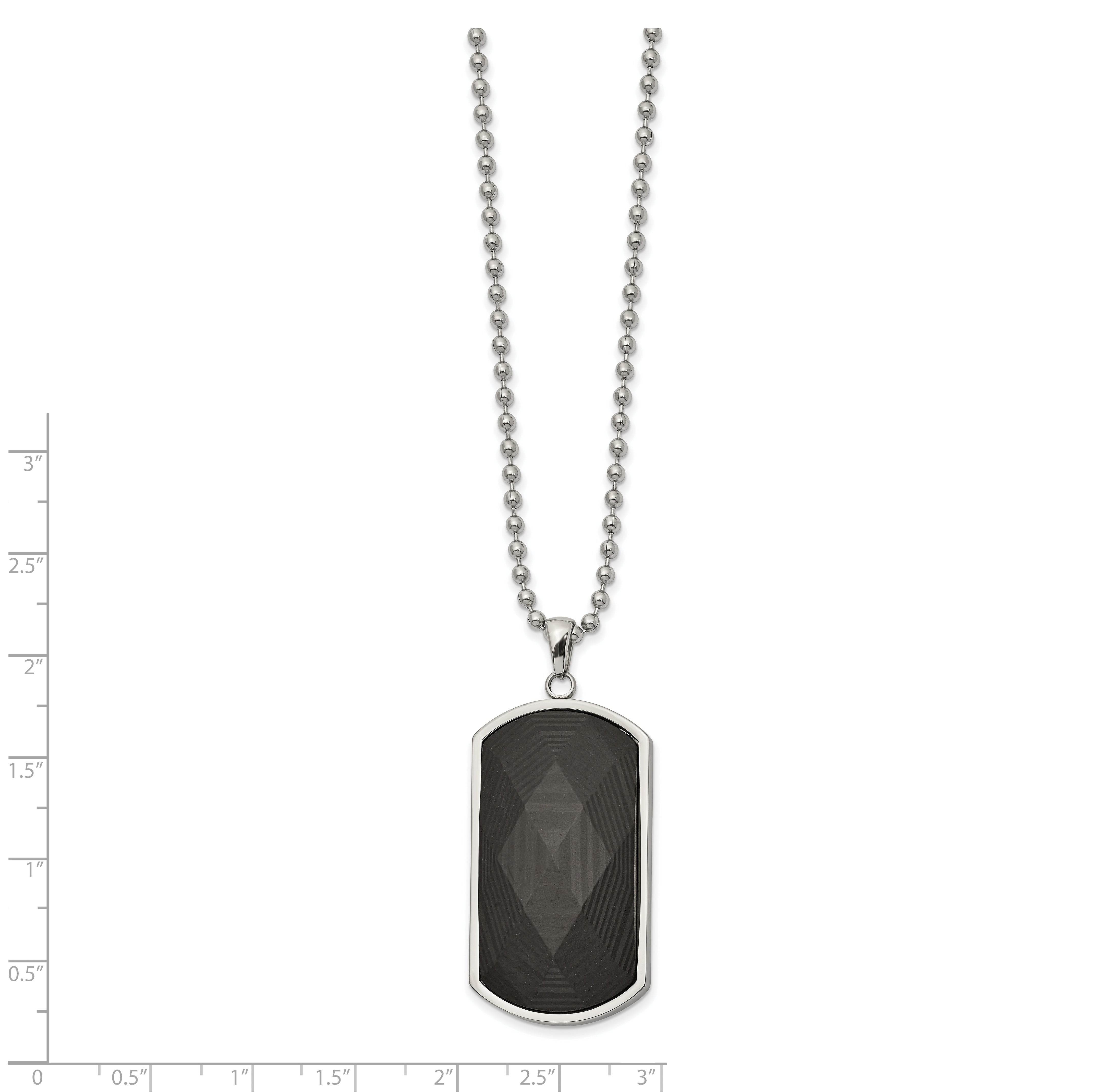 Chisel Stainless Steel Polished Solid Black Carbon Fiber Inlay Dog Tag on a 24 inch Ball Chain Necklace