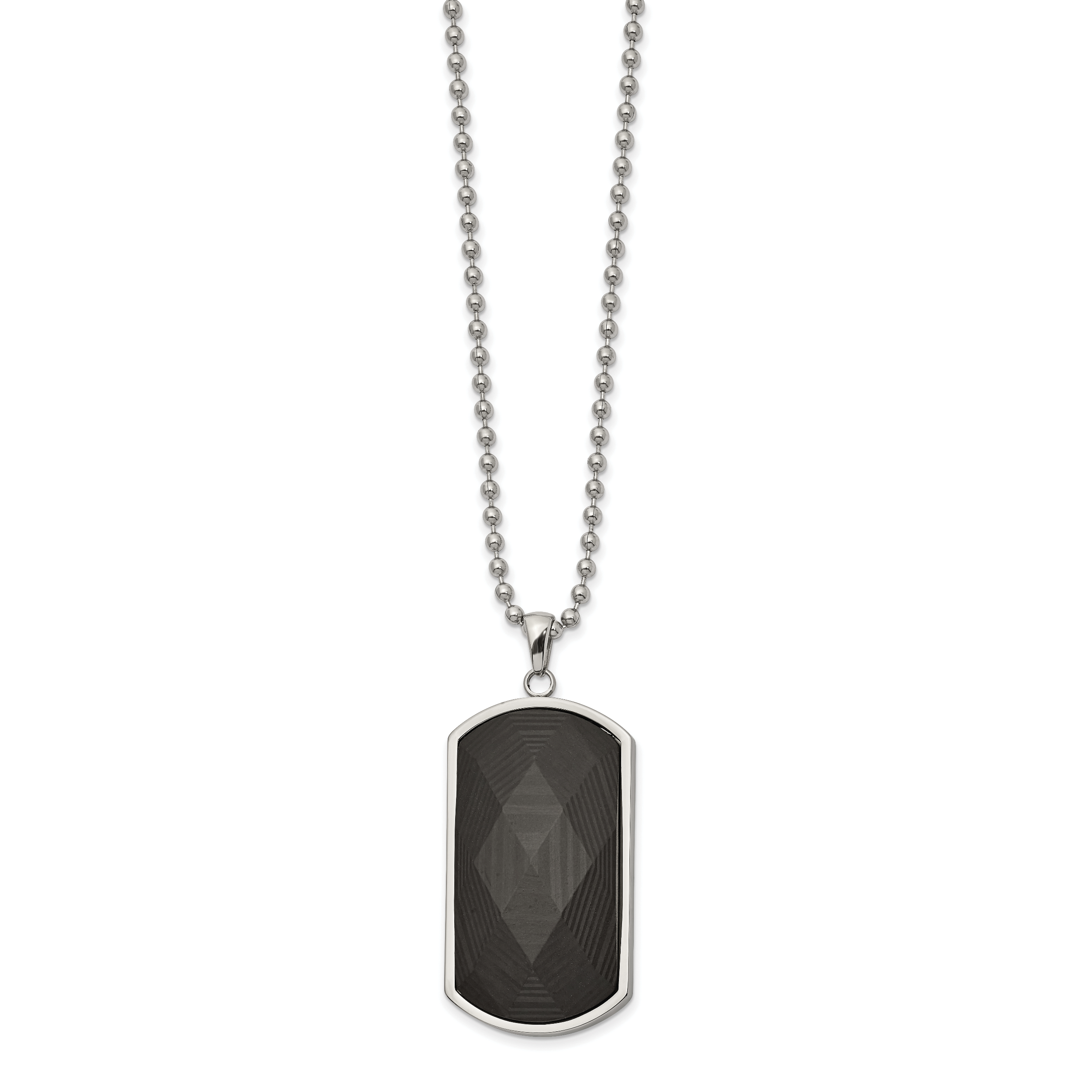 Chisel Stainless Steel Polished Solid Black Carbon Fiber Inlay Dog Tag on a 24 inch Ball Chain Necklace Main image