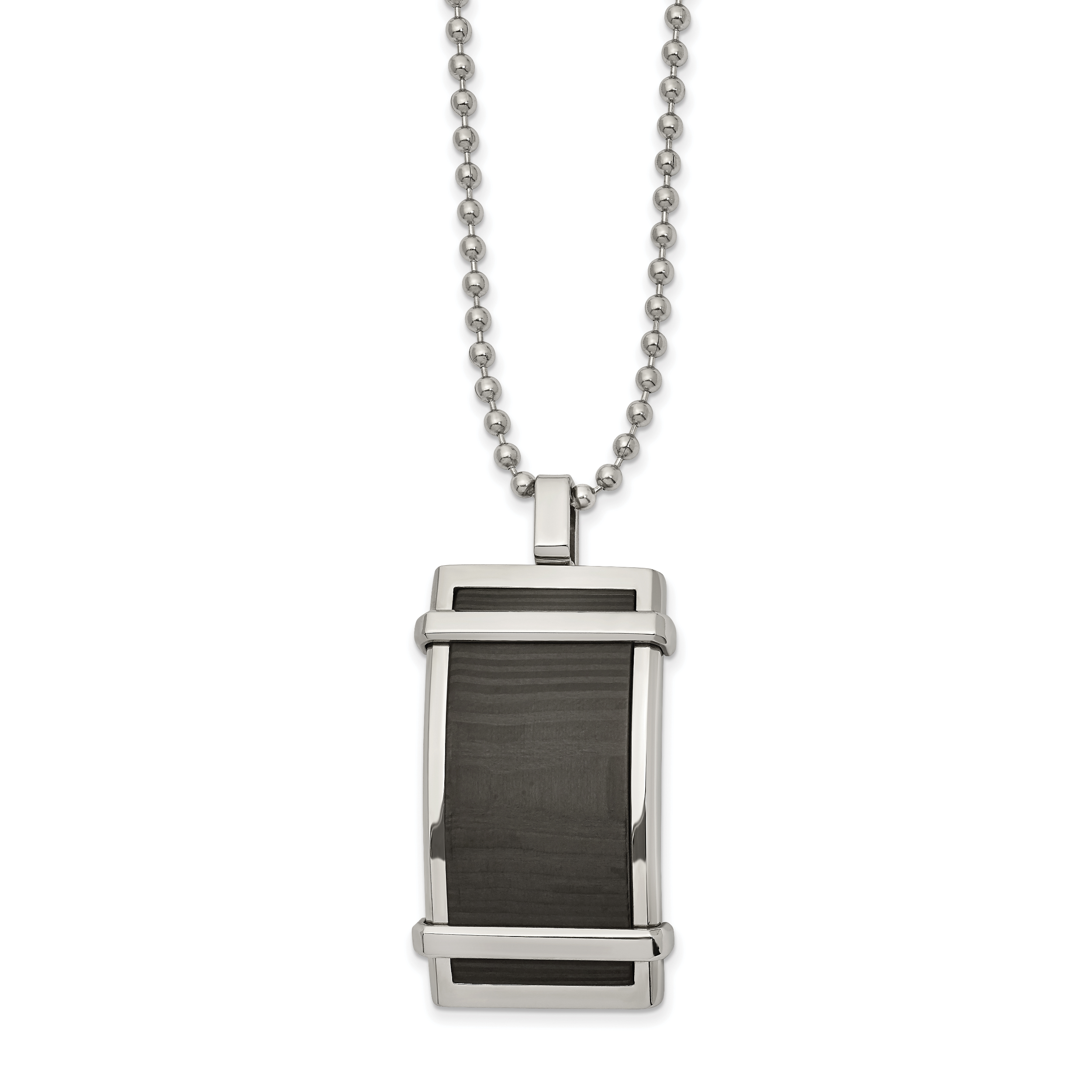 Stainless Steel 22in Polished Curved Solid Black Carbon Fiber Inlay Neckla Main image