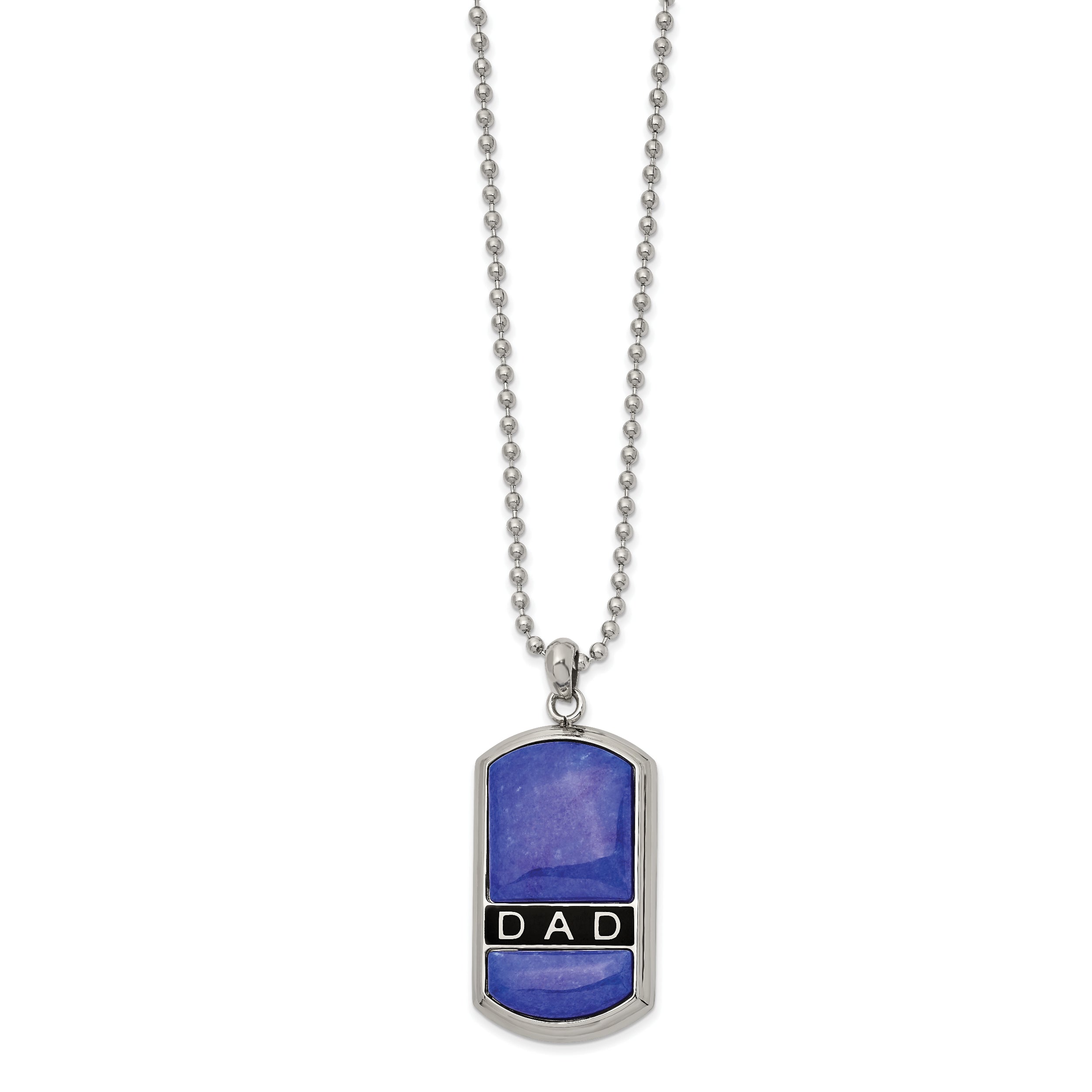 Chisel Stainless Steel Polished with Lapis Enameled DAD Dog Tag on a 22 inch Ball Chain Necklace