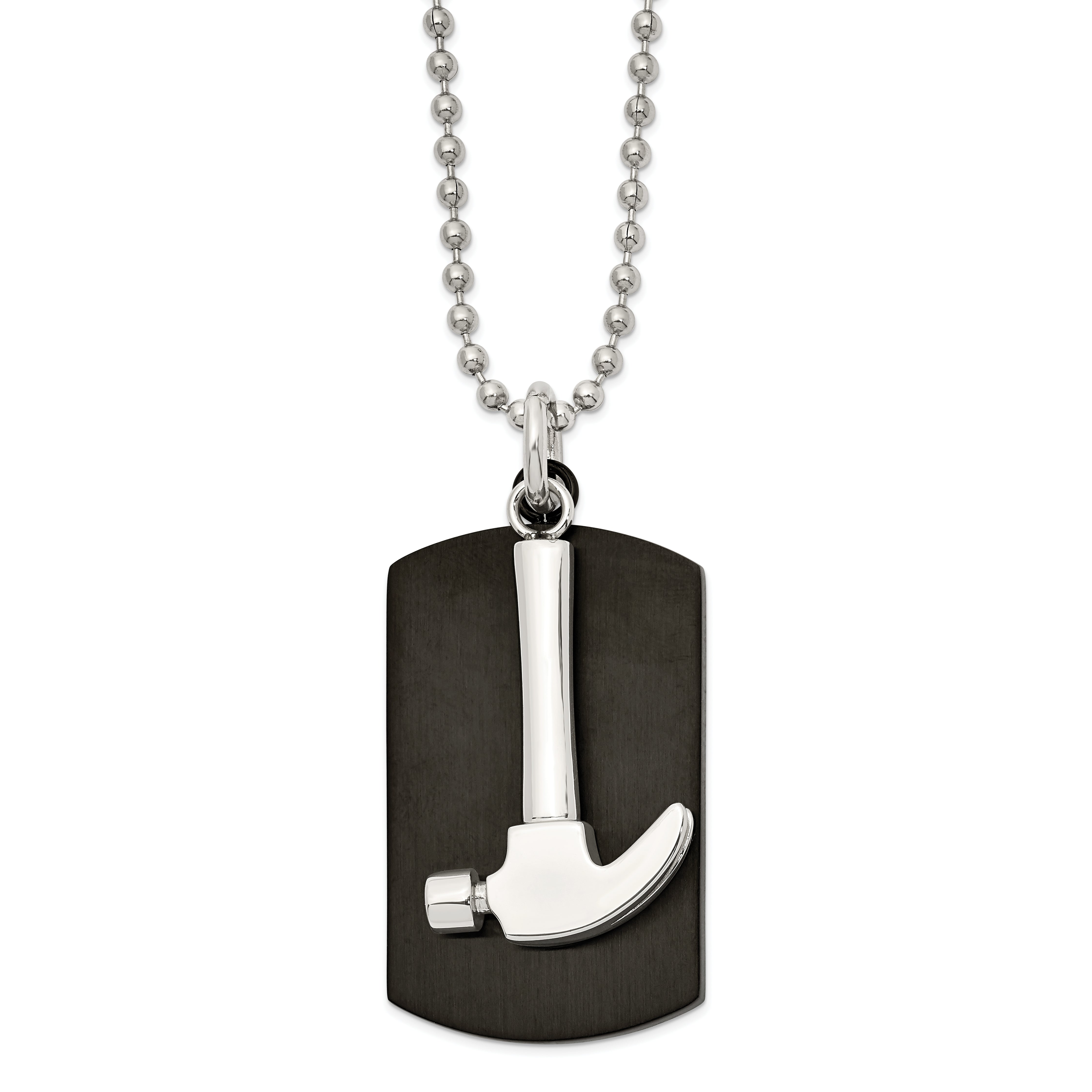 Chisel Stainless Steel Polished Black IP-plated Dog Tag with Hammer Pendant on a 24 inch Ball Chain Necklace Main image