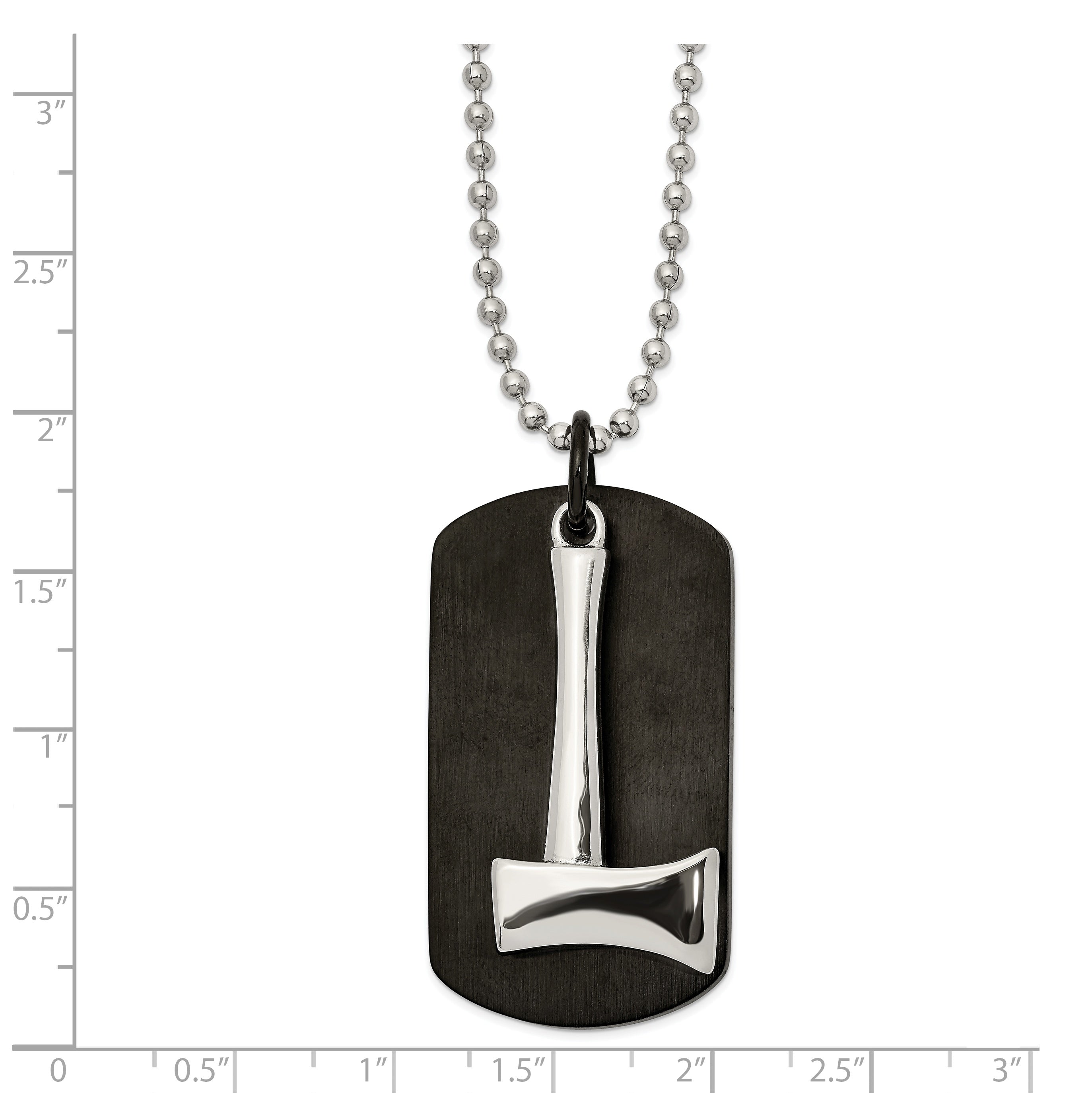 Chisel Stainless Steel Brushed and Polished Black IP-plated Dog Tag with Axe Pendant on a 24 inch Ball Chain Necklace Secondary image