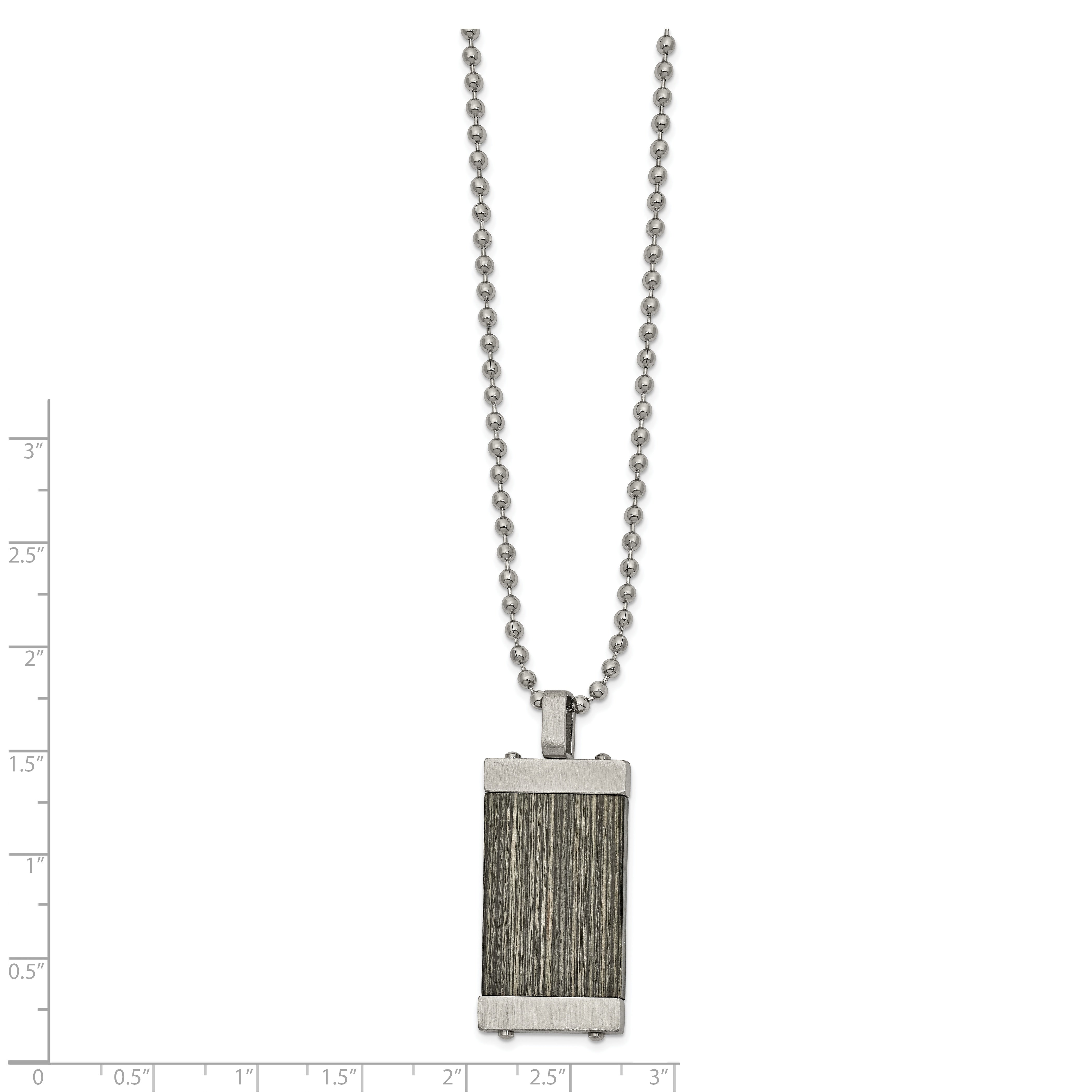 Chisel Stainless Steel Brushed with Grey Wood Inlay Pendant on a 24 inch Ball Chain Necklace Secondary image