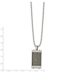 Chisel Stainless Steel Brushed with Grey Wood Inlay Pendant on a 24 inch Ball Chain Necklace