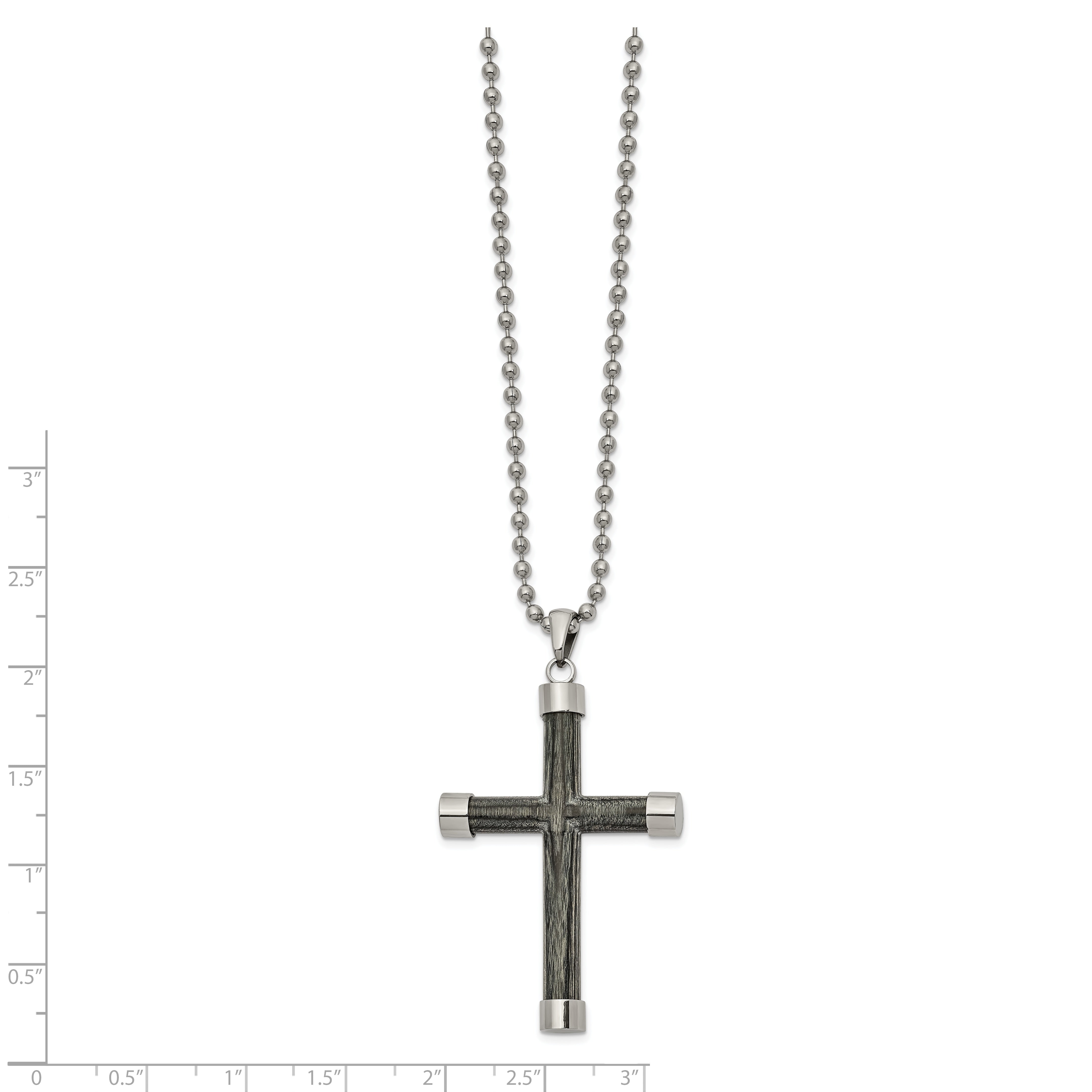 Wood Inlay Cross Necklace in Stainless Steel Secondary image