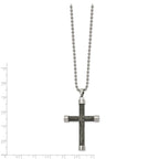 Wood Inlay Cross Necklace in Stainless Steel