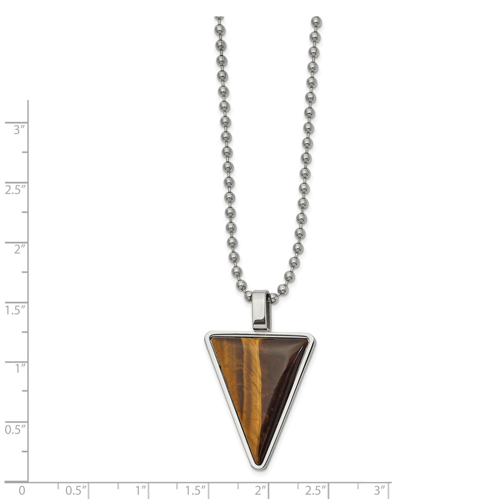 Tiger's Eye Triangle Pendant Necklace in Stainless Steel