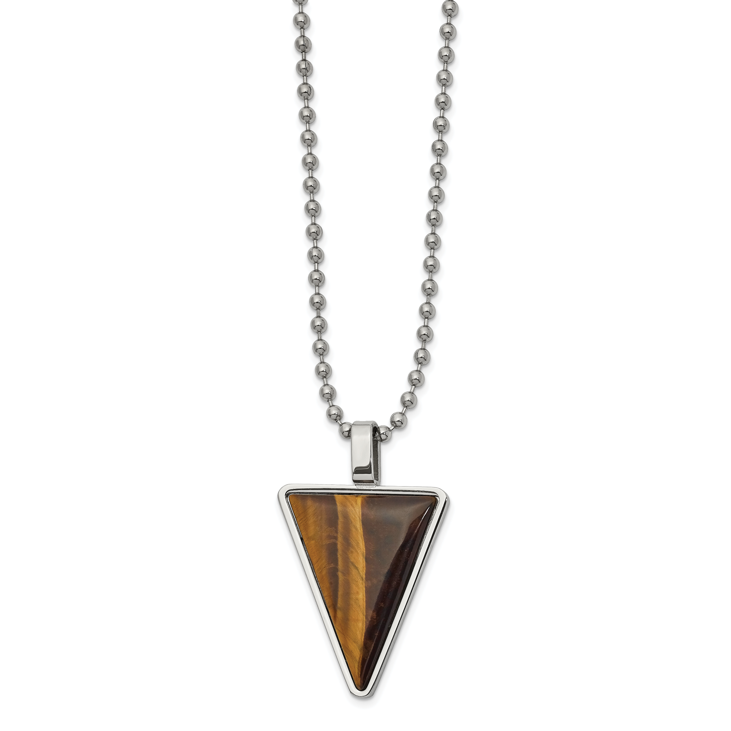 Chisel Stainless Steel Polished with Tiger's Eye Triangle Pendant on a 24 inch Ball Chain Necklace Main image