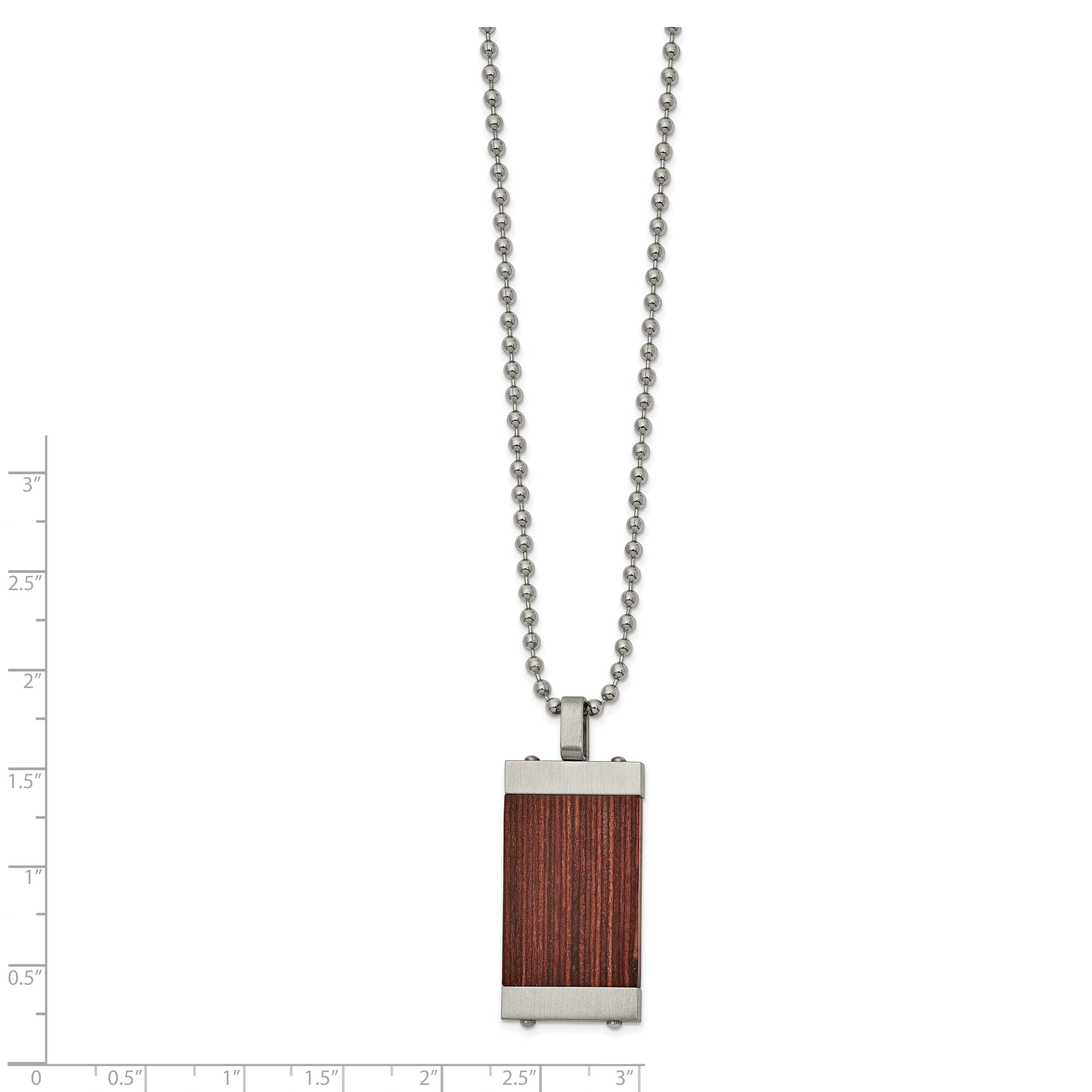 Chisel Stainless Steel Brushed with Wood Inlay Pendant on a 22 inch Ball Chain Necklace