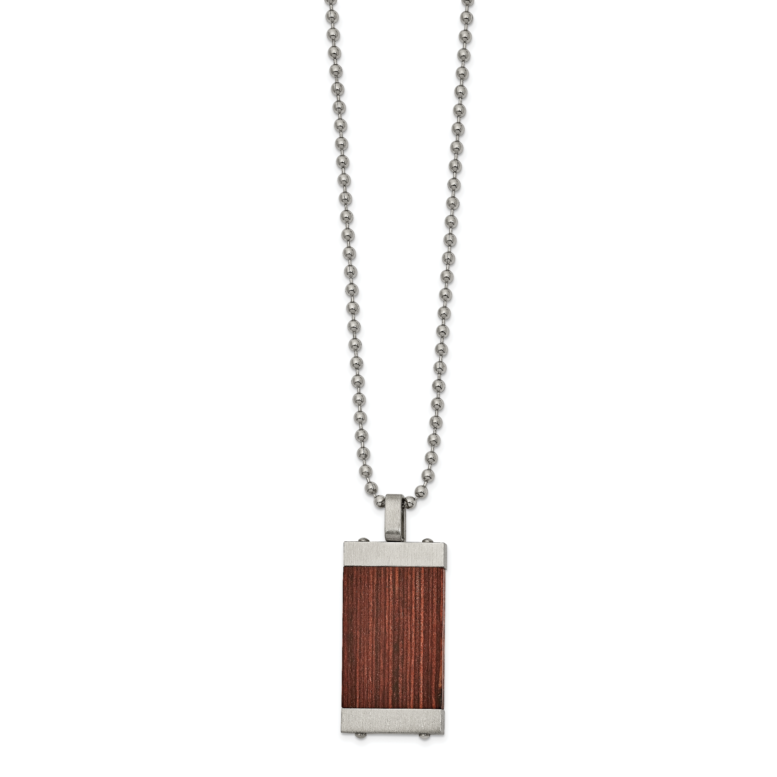 Chisel Stainless Steel Brushed with Wood Inlay Pendant on a 22 inch Ball Chain Necklace Main image
