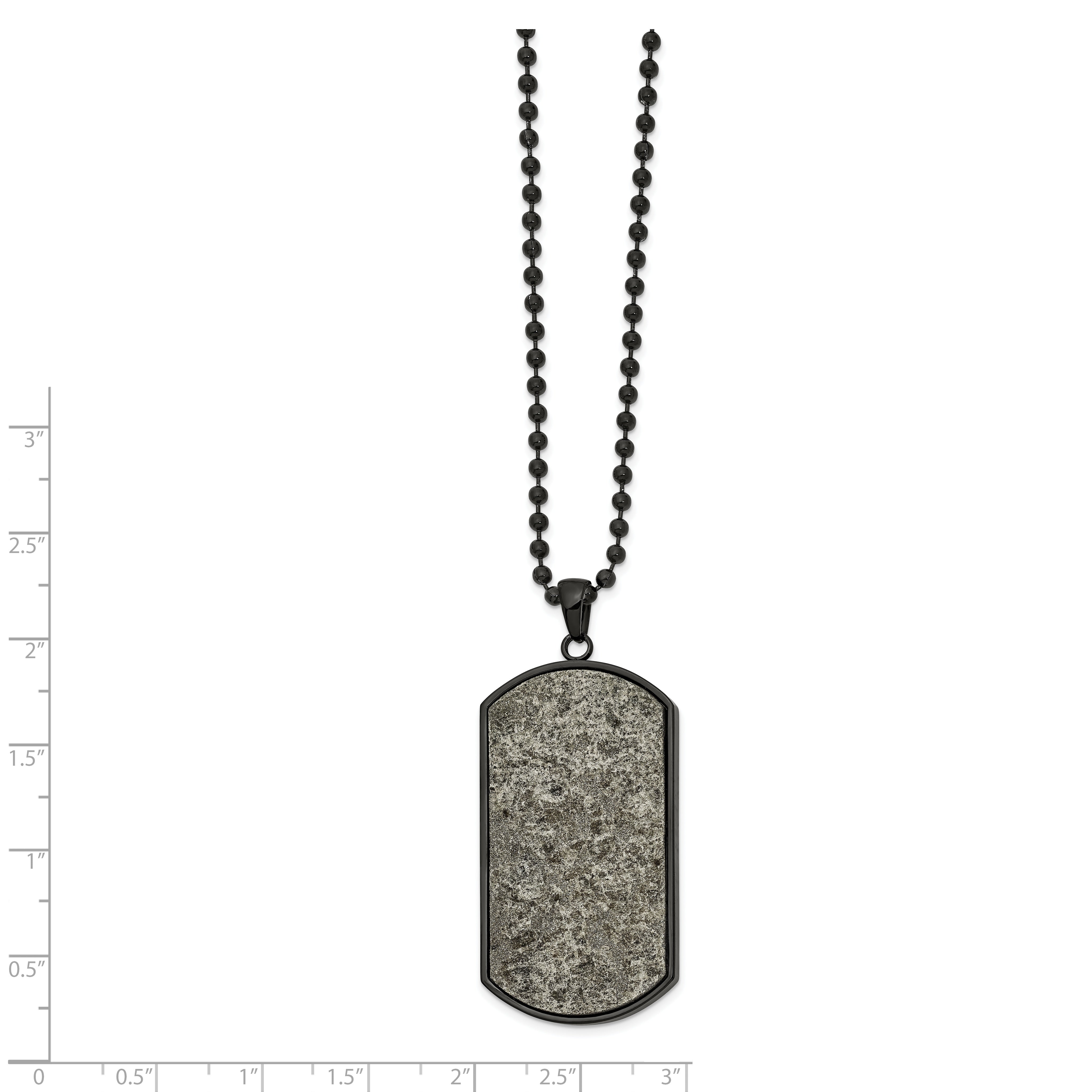 Chisel Stainless Steel Polished Black IP-plated with Sedimentary Rock Dog Tag on a 24 inch Ball Chain Necklace