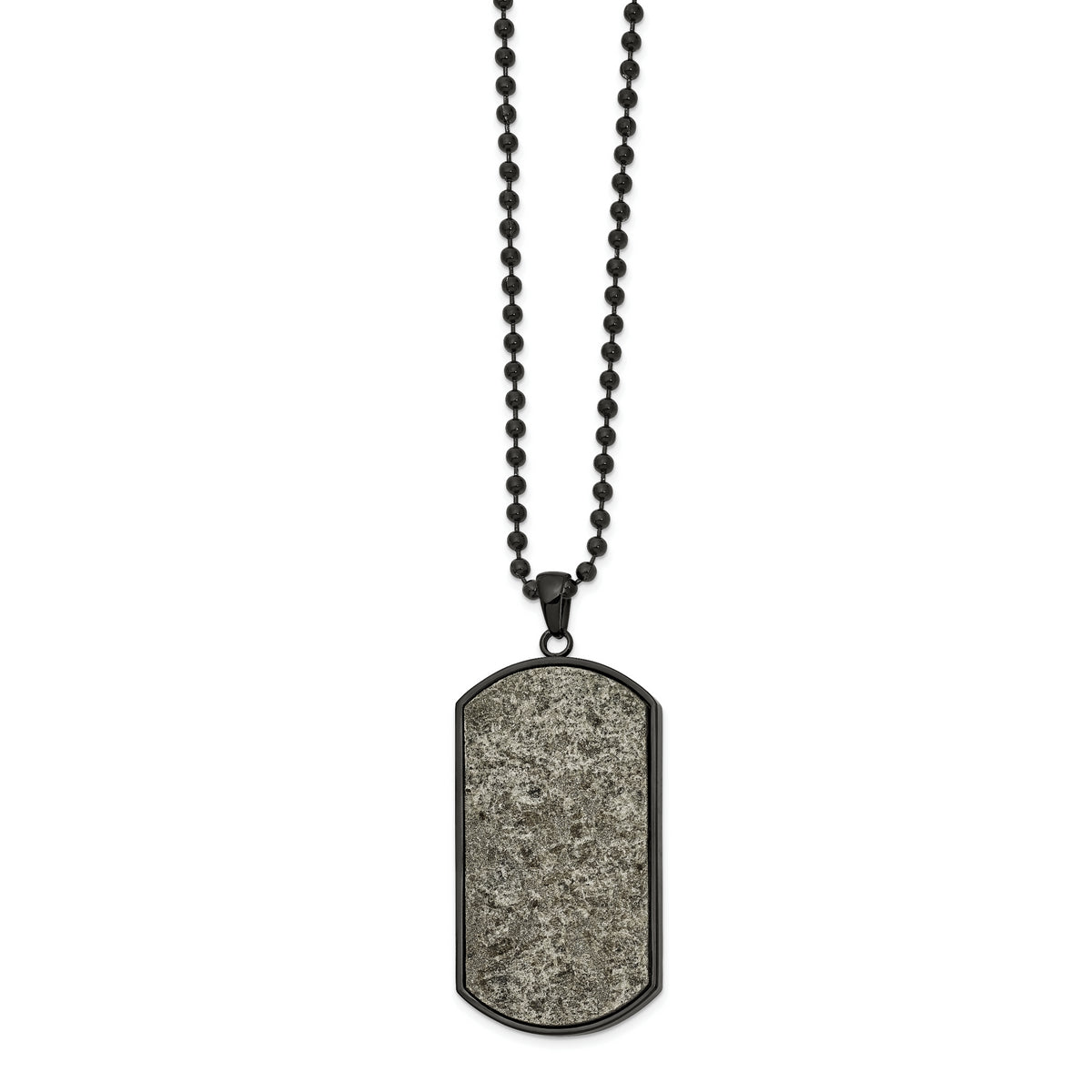 Chisel Stainless Steel Polished Black IP-plated with Sedimentary Rock Dog Tag on a 24 inch Ball Chain Necklace