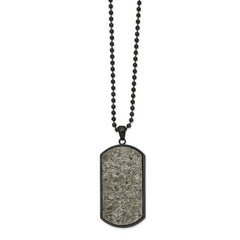 Chisel Stainless Steel Polished Black IP-plated with Sedimentary Rock Dog Tag on a 24 inch Ball Chain Necklace