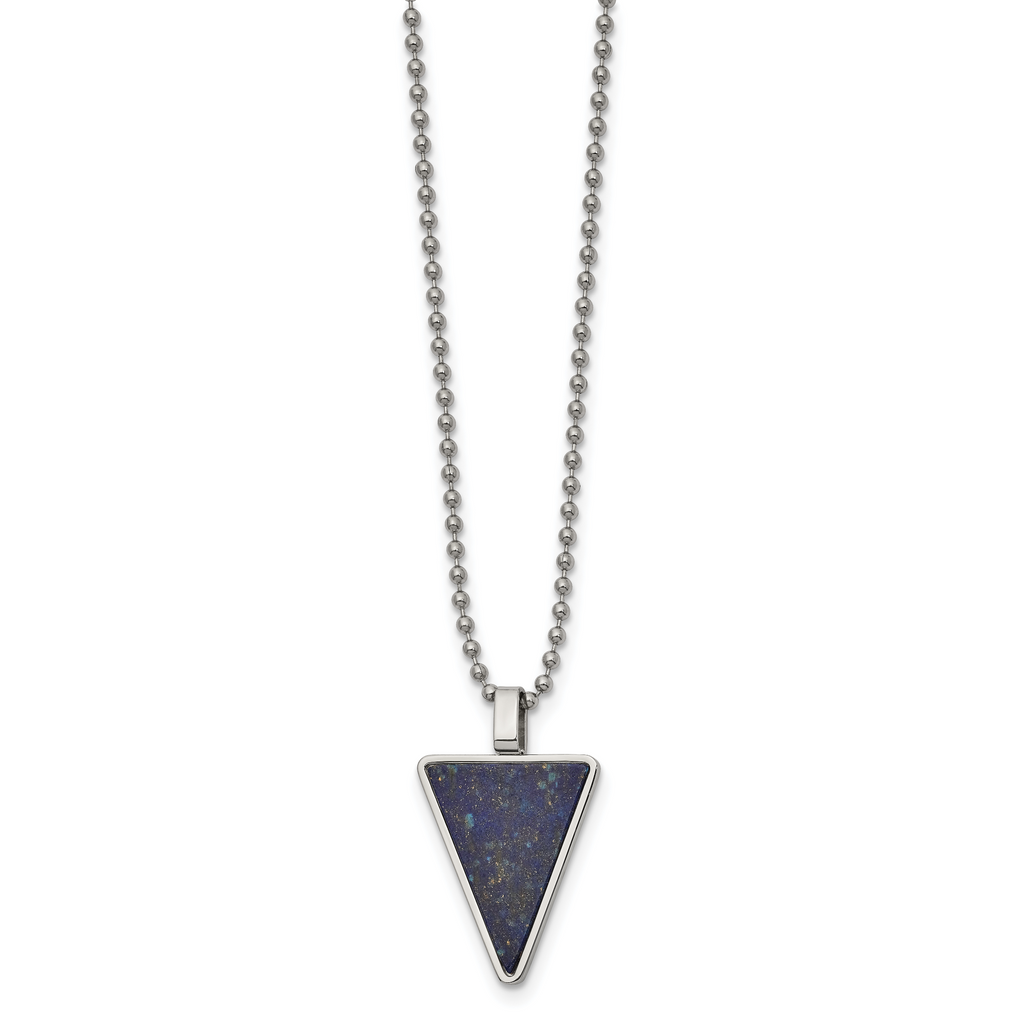 Lapis Triangle Pendant Necklace in Stainless Steel