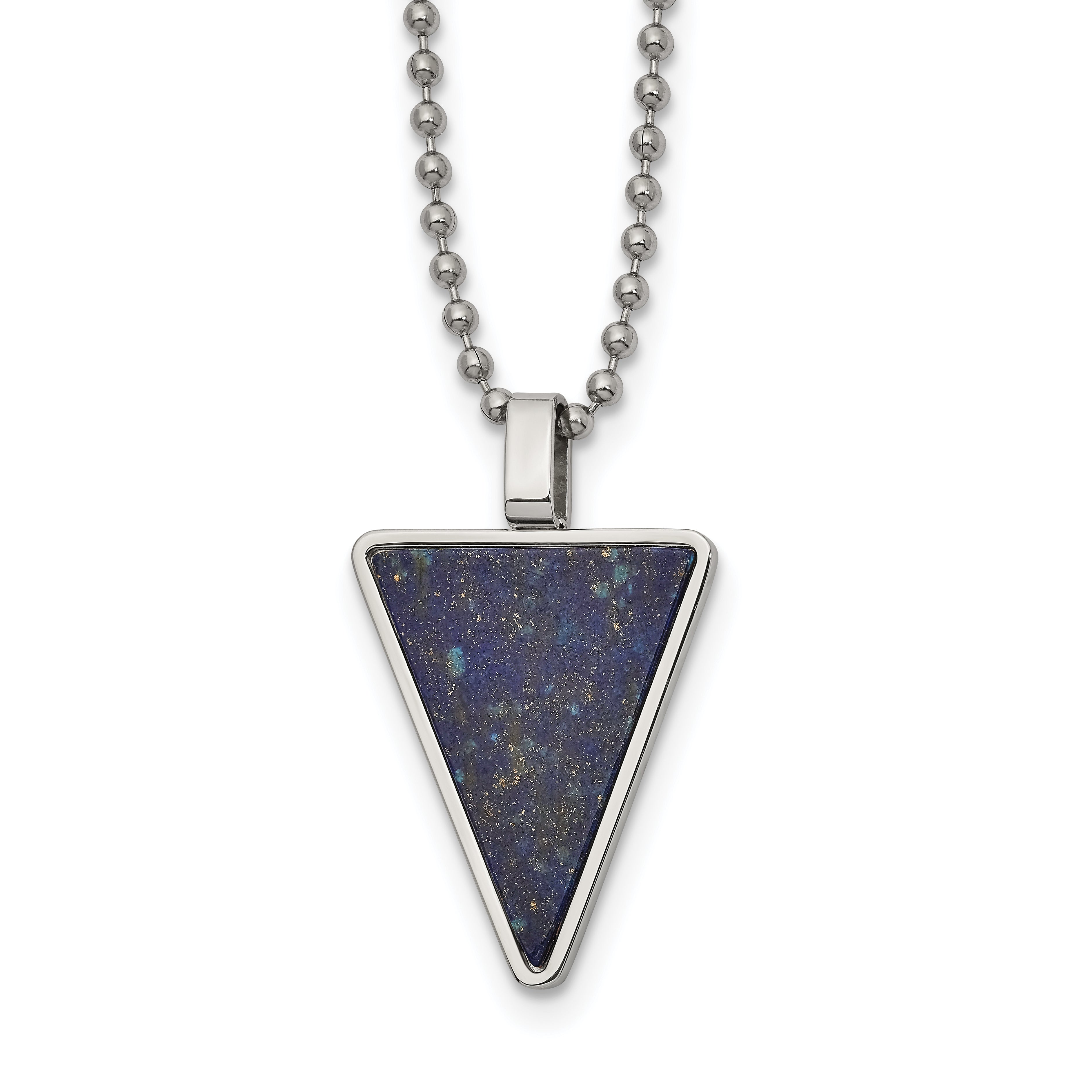 Chisel Stainless Steel Polished with Lapis Triangle Pendant on a 22 inch Ball Chain Necklace Main image
