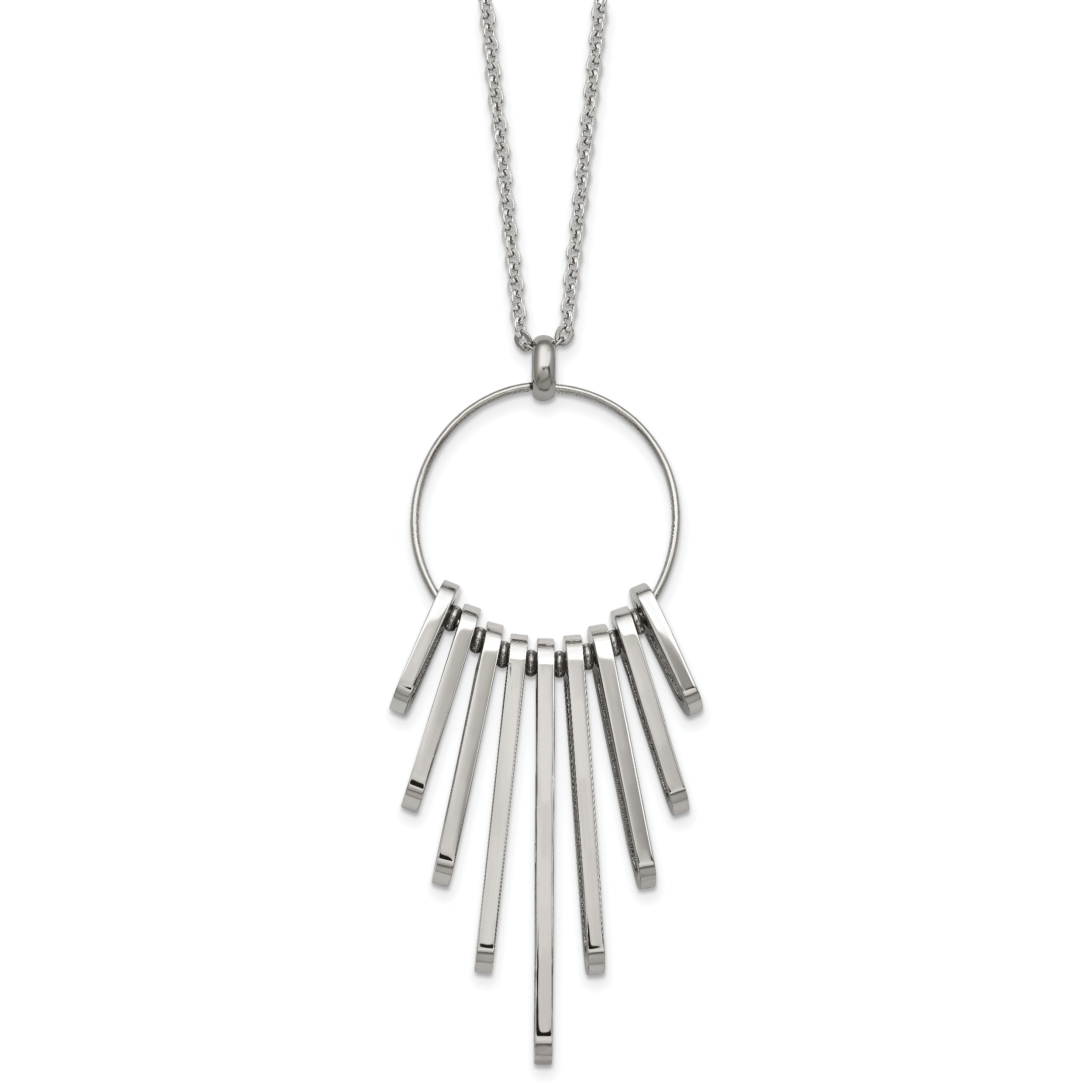 Chisel Stainless Steel Polished Circle with Bars Pendant on a 20 inch Cable Chain Necklace