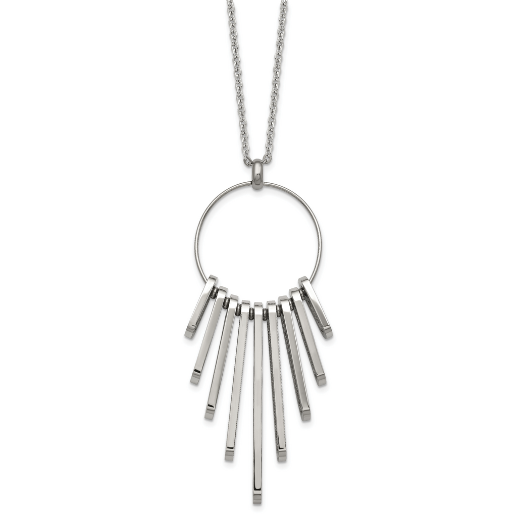 Chisel Stainless Steel Polished Circle with Bars Pendant on a 20 inch Cable Chain Necklace