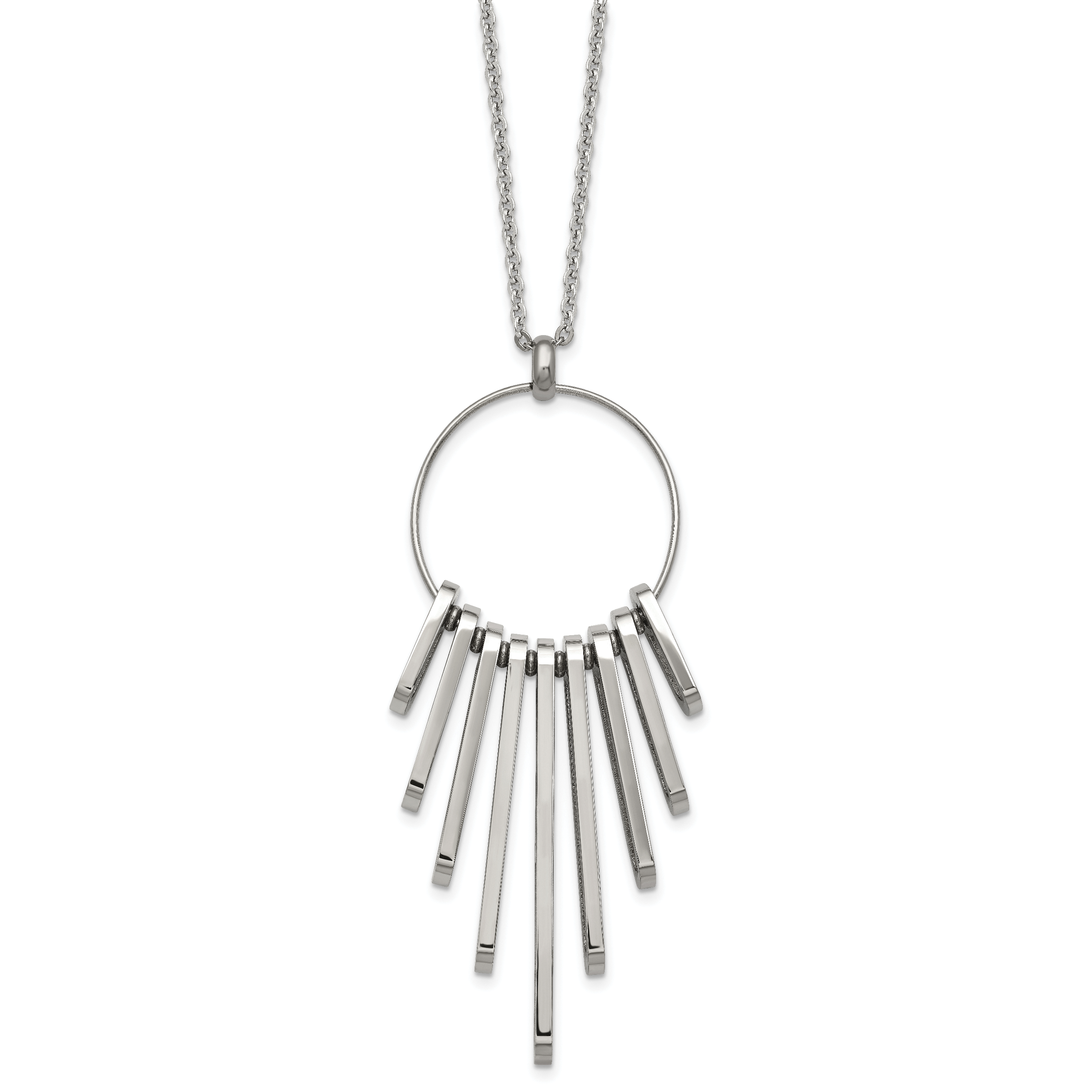 Chisel Stainless Steel Polished Circle with Bars Pendant on a 20 inch Cable Chain Necklace