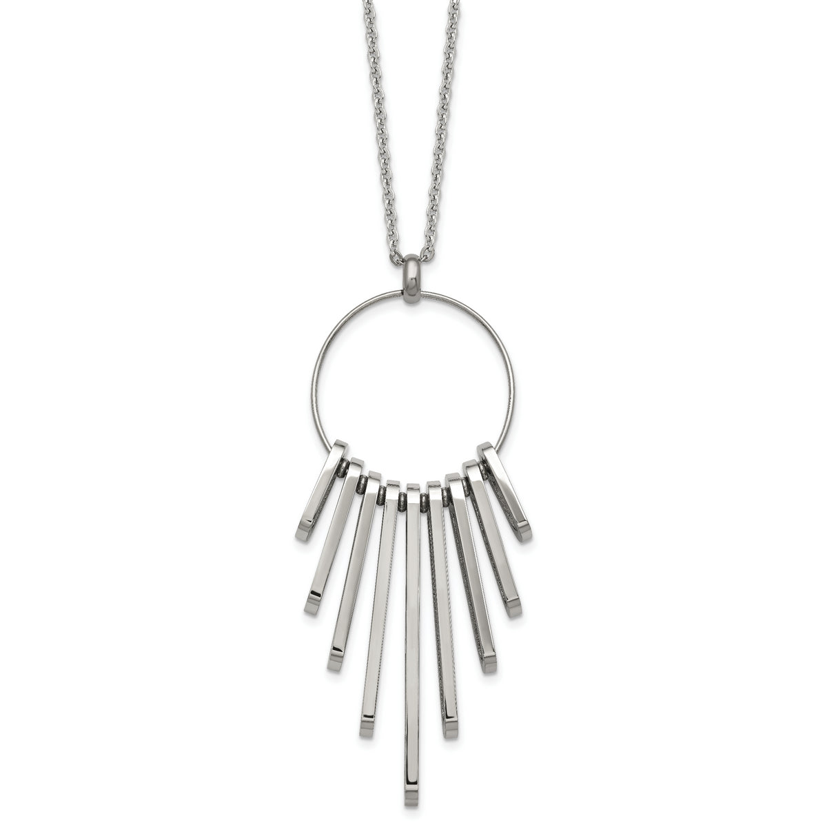 Chisel Stainless Steel Polished Circle with Bars Pendant on a 20 inch Cable Chain Necklace