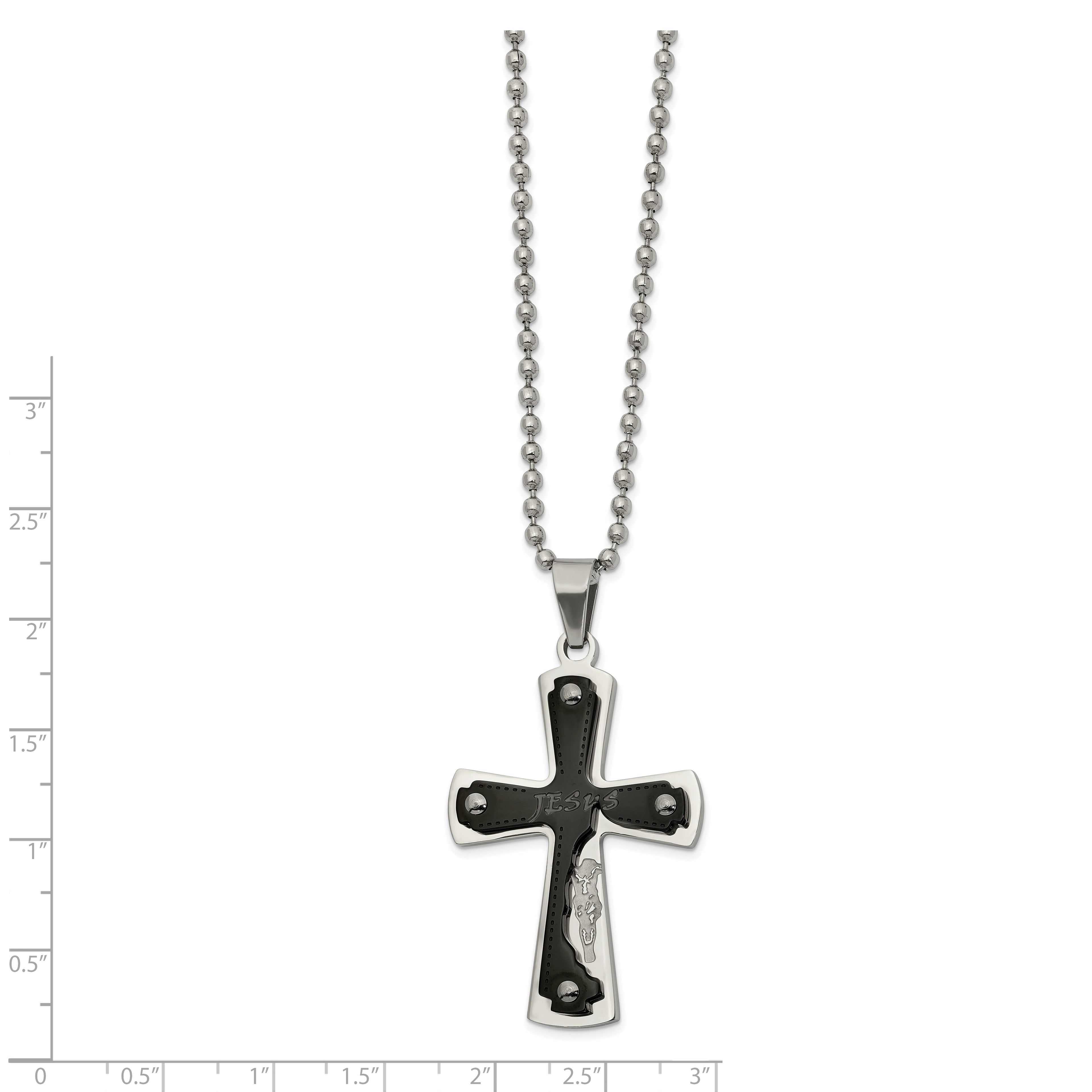 Laser-Cut Jesus Cross Necklace in Black IP-Plated Stainless Steel