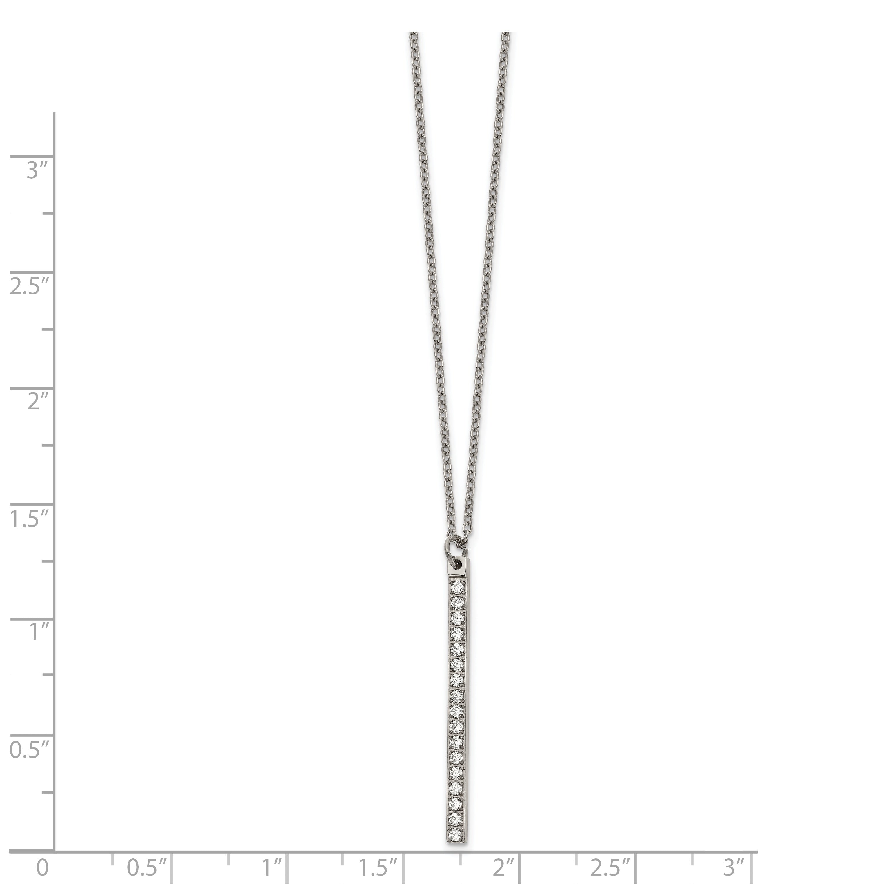 Chisel Stainless Steel Polished CZ Bar on a 16 inch Cable Chain Necklace Secondary image