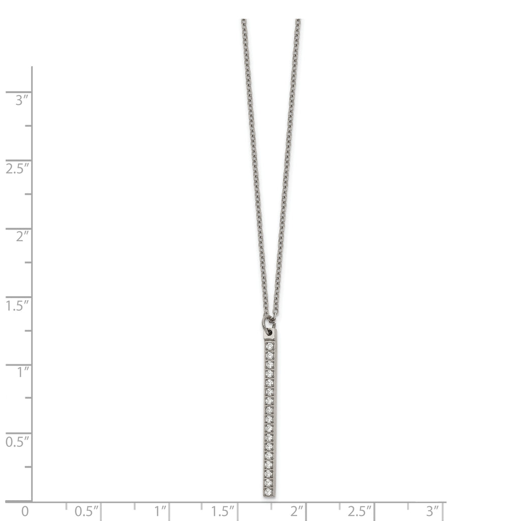 Chisel Stainless Steel Polished CZ Bar on a 16 inch Cable Chain Necklace