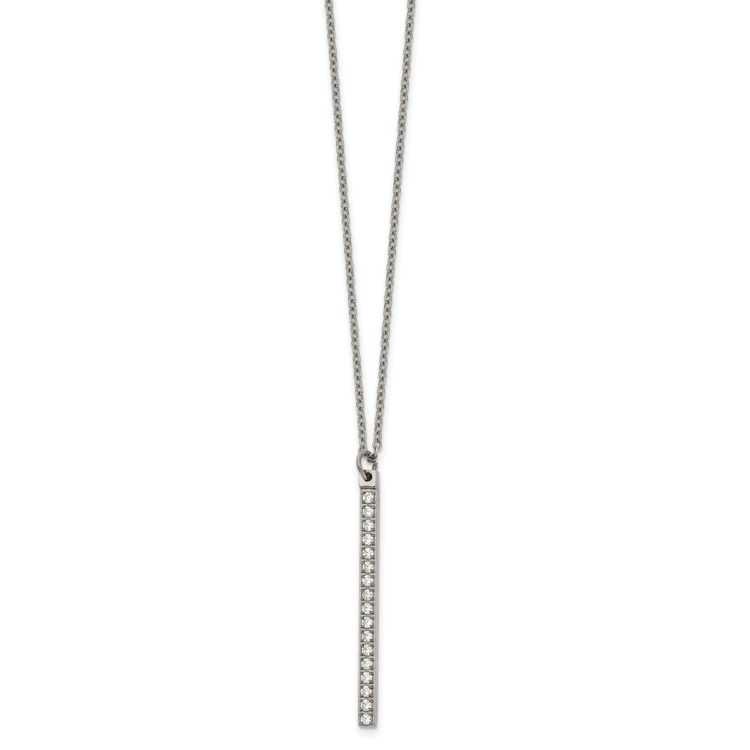 Chisel Stainless Steel Polished CZ Bar on a 16 inch Cable Chain Necklace Main image