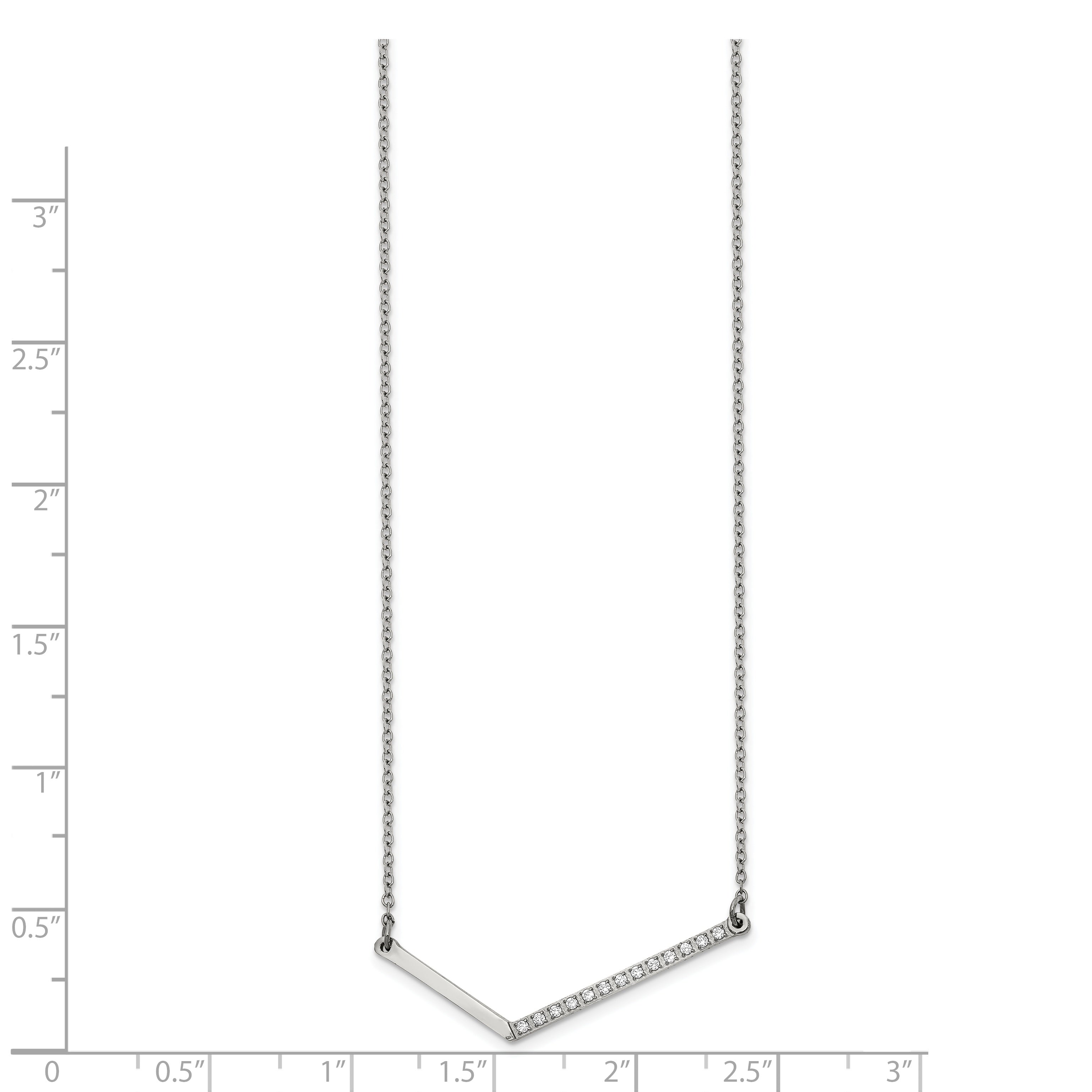 Chisel Stainless Steel Polished CZ Angled Bar on a 17.5 inch Cable Chain Necklace Secondary image