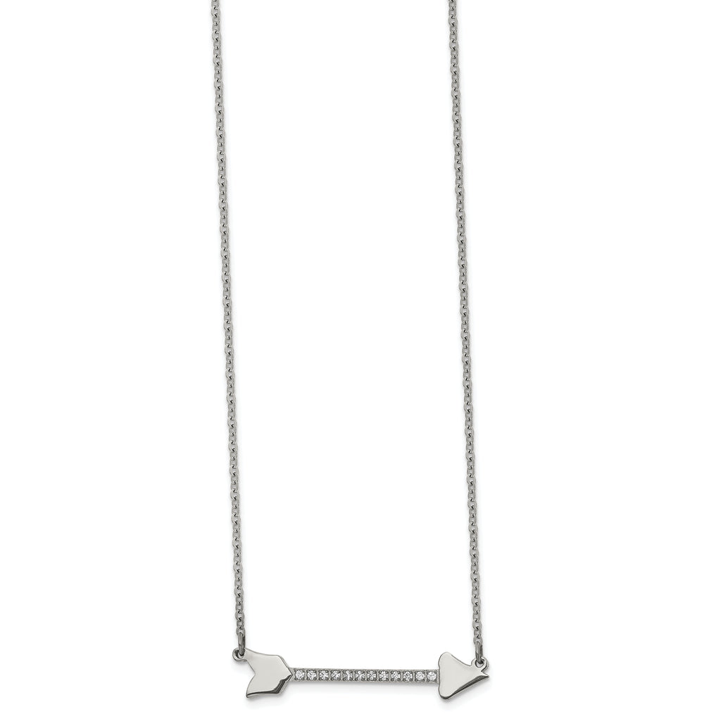 Chisel Stainless Steel Polished with CZ Arrow on a 17.5 inch Cable Chain Necklace