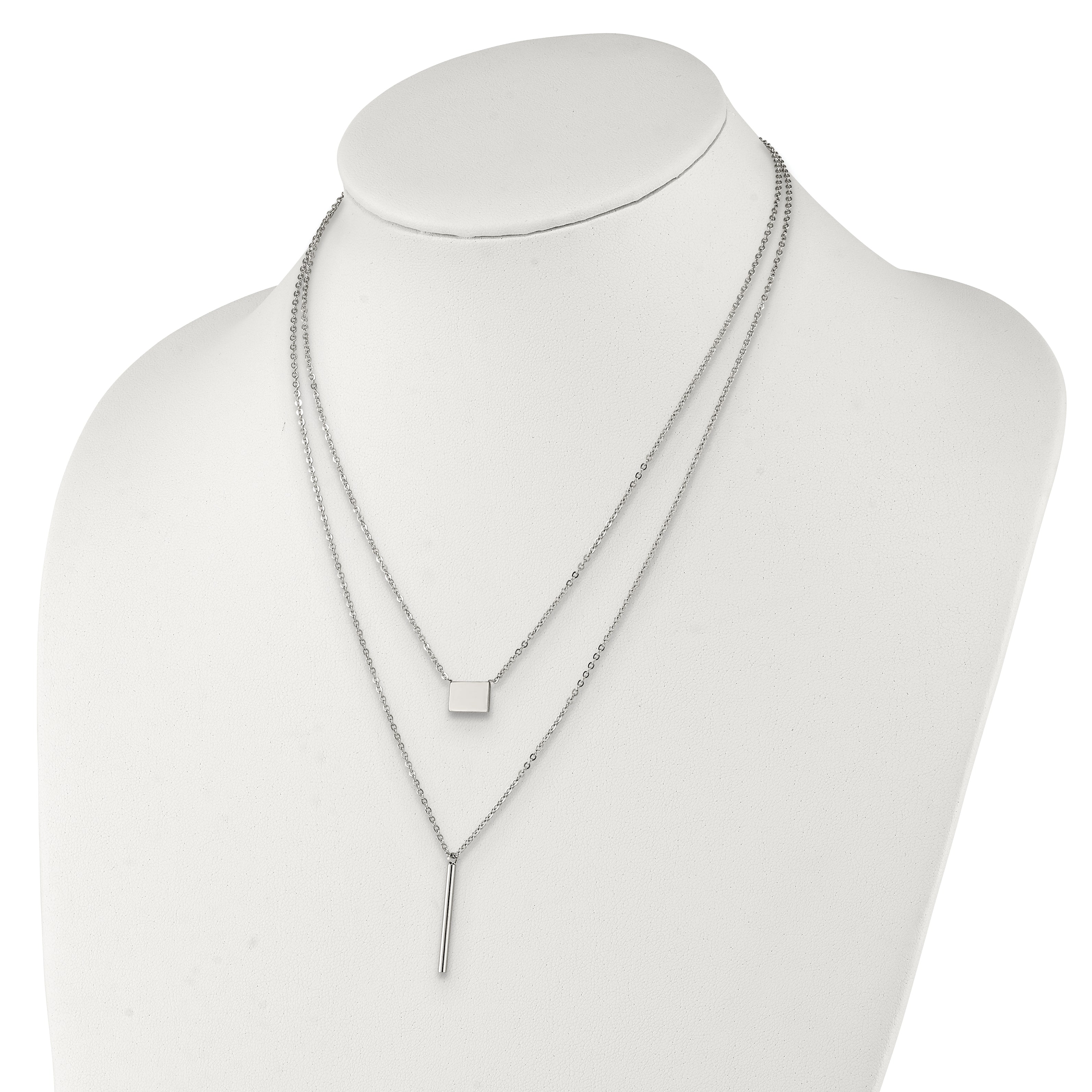 Chisel Stainless Steel Polished Two Strand Square and Bar 16.5 inch with a 2 inch Extension Necklace