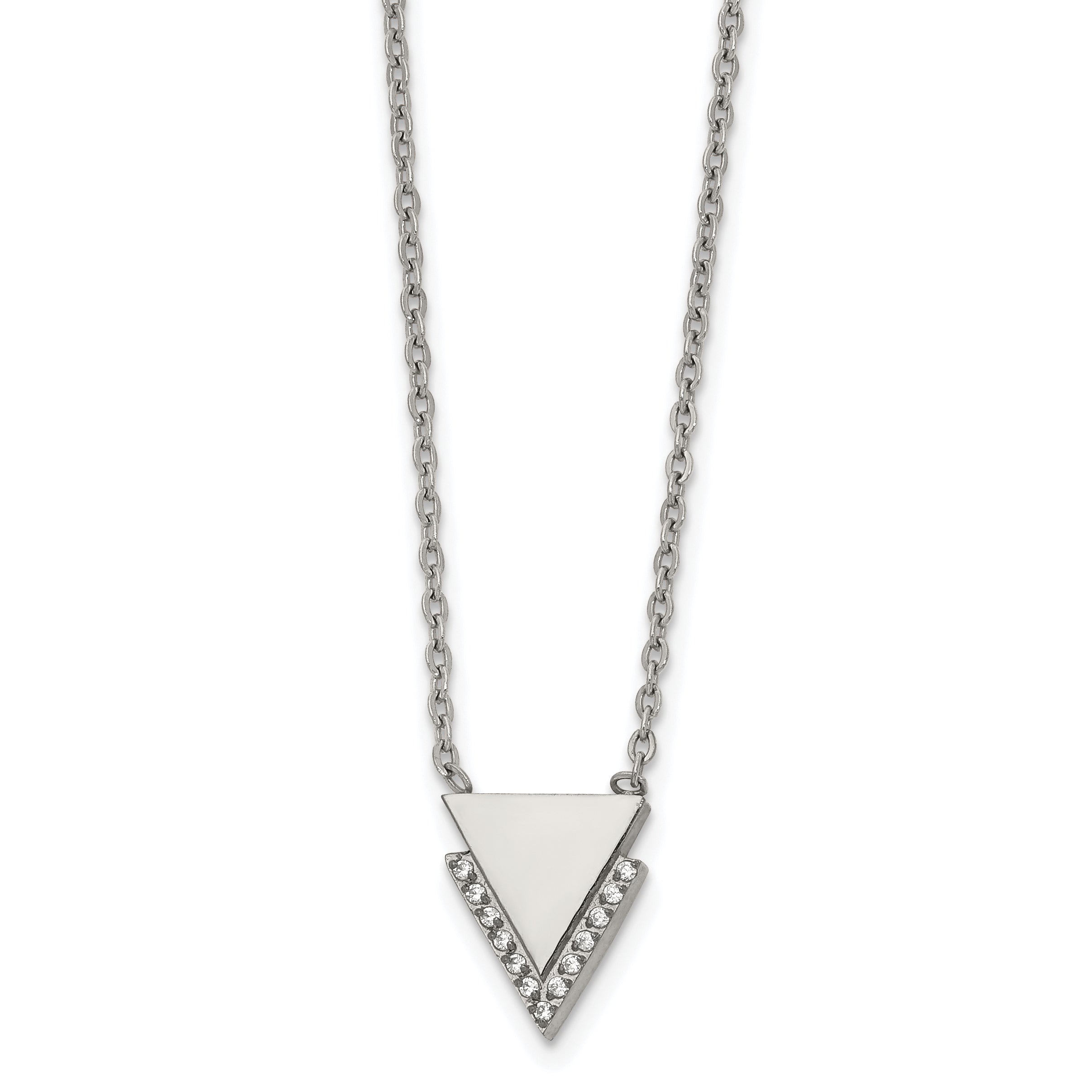 Chisel Stainless Steel Polished with CZ Double Triangles Pendant on a 16.5 inch Cable Chain Necklace Main image