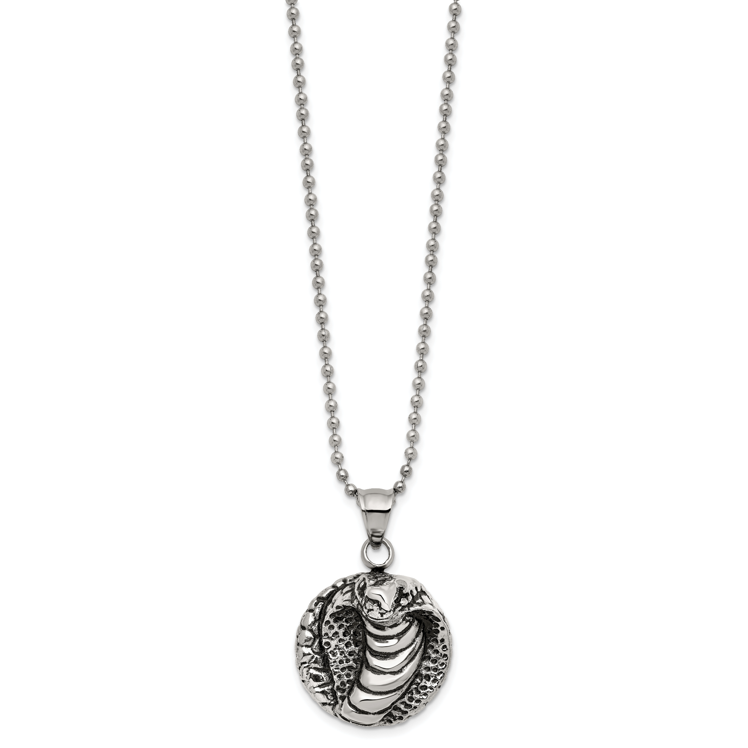 Chisel Stainless Steel Antiqued Polished and Textured Cobra Pendant on a 22 inch Ball Chain Necklace Secondary image