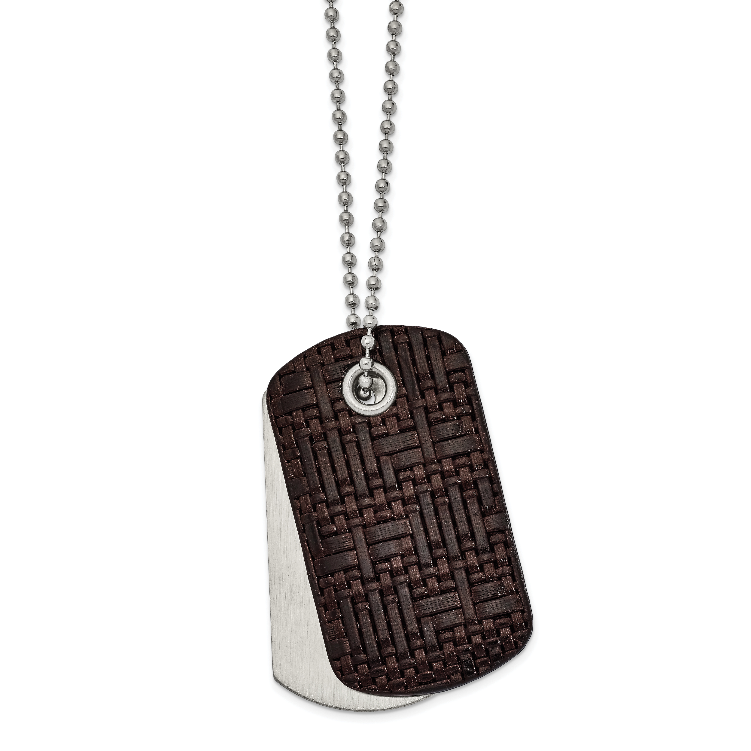Chisel Stainless Steel Brushed Brown Woven Leather 2 Piece Dog Tags on a 22 inch Ball Chain Necklace Main image