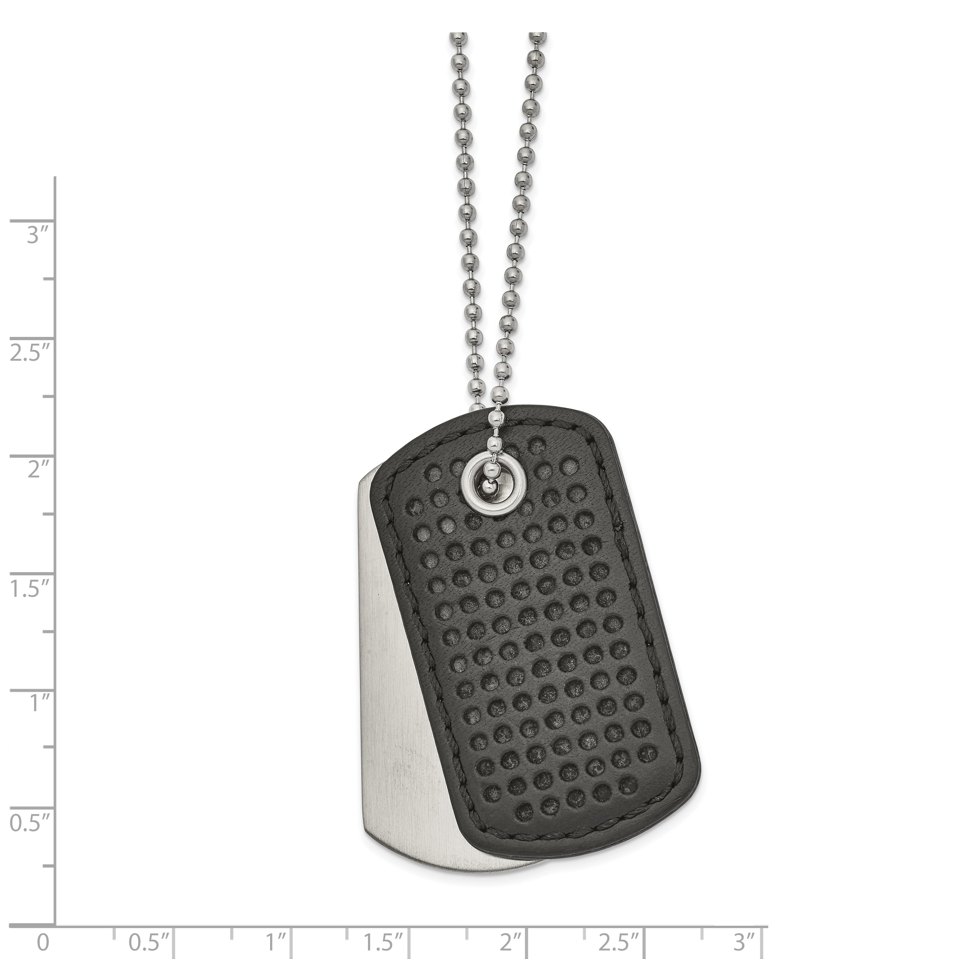 Chisel Stainless Steel Brushed Black Textured Leather 2 Piece Dog Tags on a 22 inch Ball Chain Necklace Secondary image