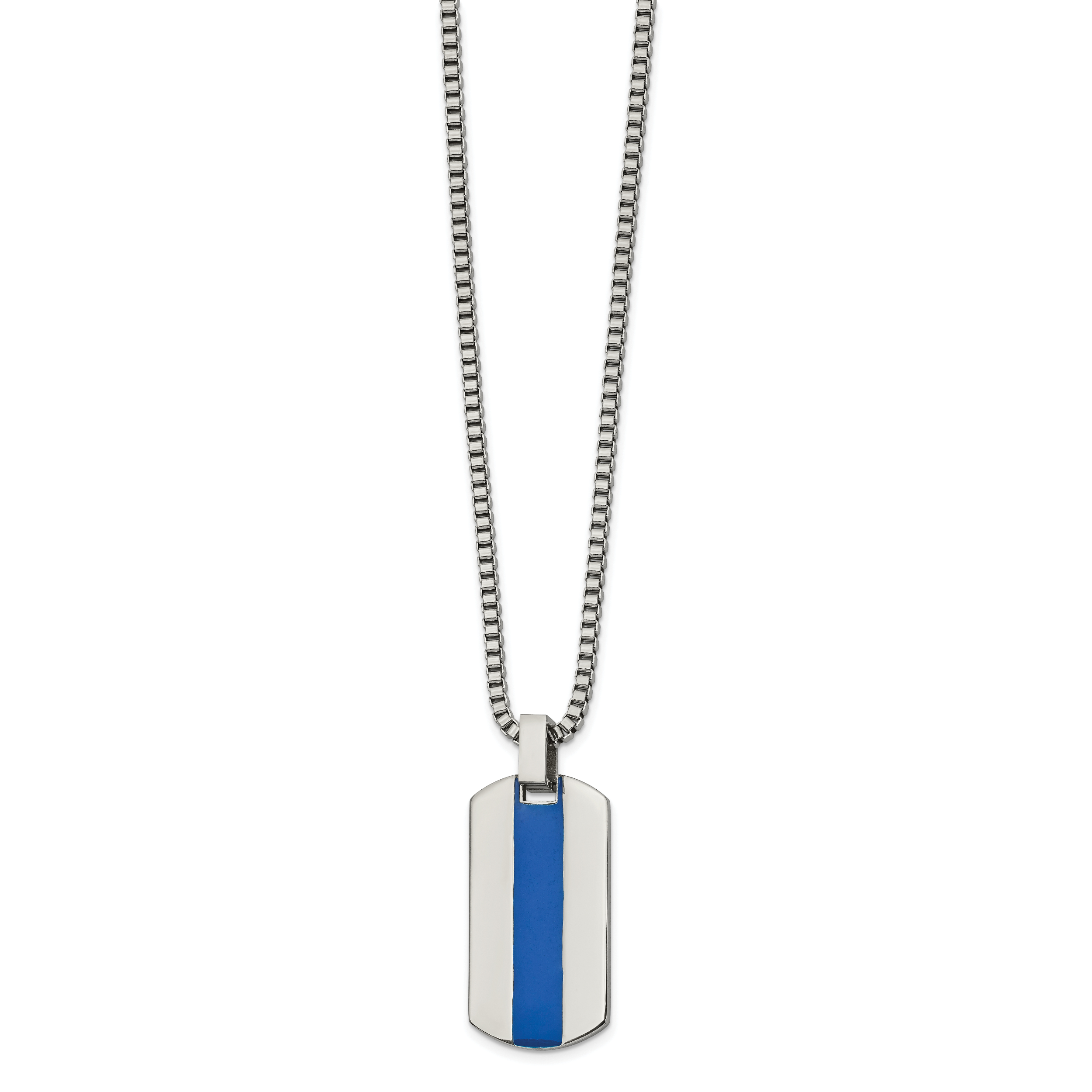 Stainless Steel Polished with Blue Enamel Dog Tag 20in Necklace Main image
