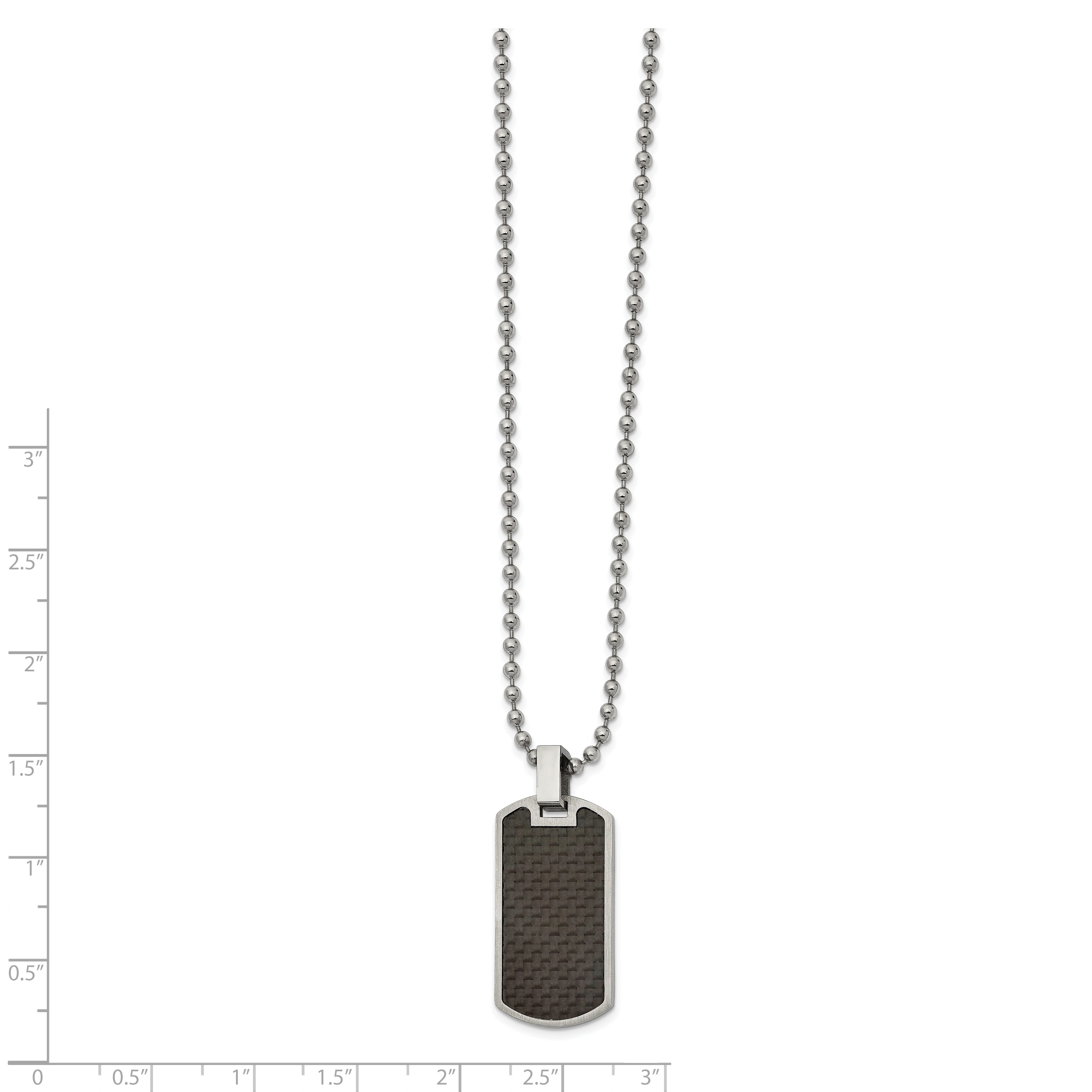 Chisel Stainless Steel Brushed and Polished with Black Carbon Fiber Inlay Dog Tag on a 22 inch Ball Chain Necklace