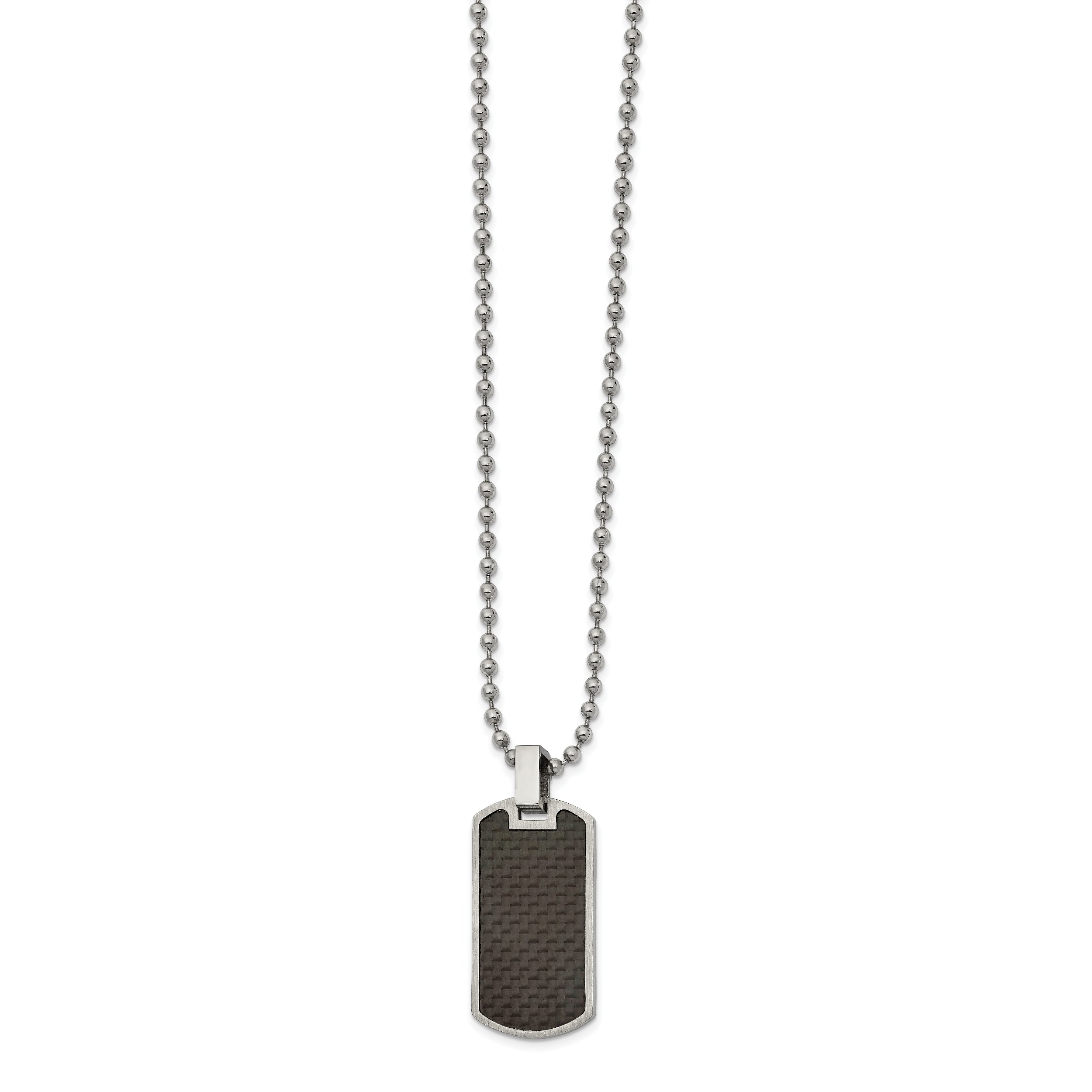Chisel Stainless Steel Brushed and Polished with Black Carbon Fiber Inlay Dog Tag on a 22 inch Ball Chain Necklace